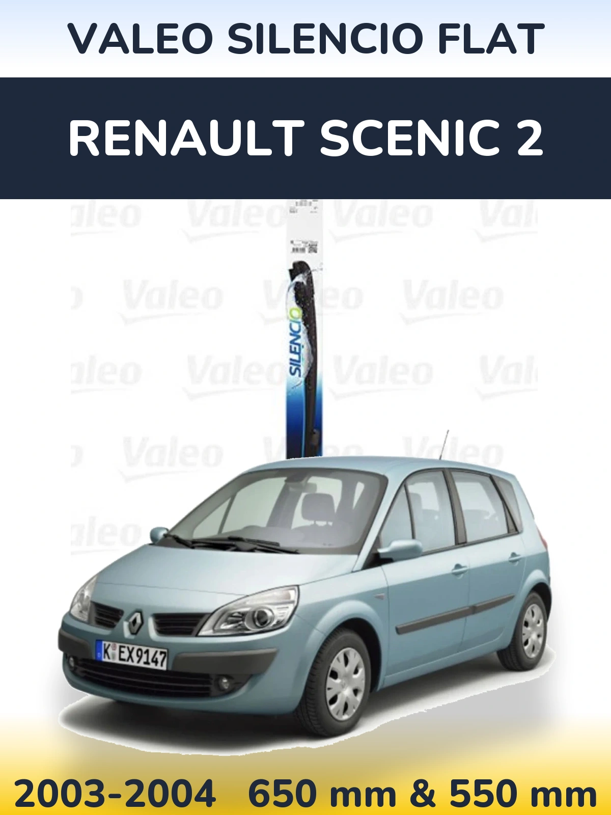 Sada předních stěračů Valeo Silencio Flat 650 a 550 mm pro Renault Scenic 2 2003-2004