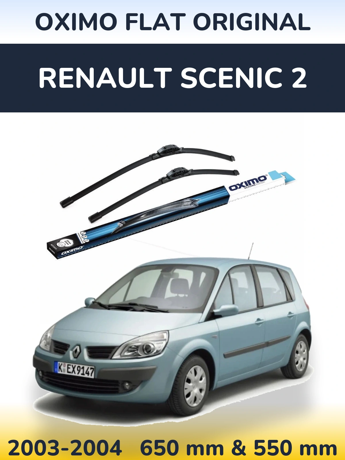 Sada předních stěračů Oximo Flat Original 650 a 550 mm pro Renault Scenic 2 2003-2004