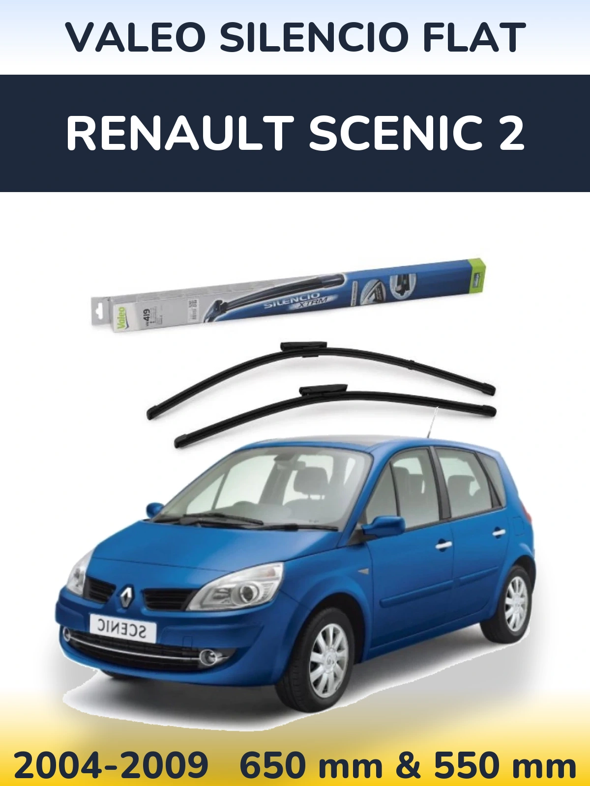 Sada předních stěračů Valeo Silencio Flat 650 a 550 mm pro Renault Scenic 2 2004-2009