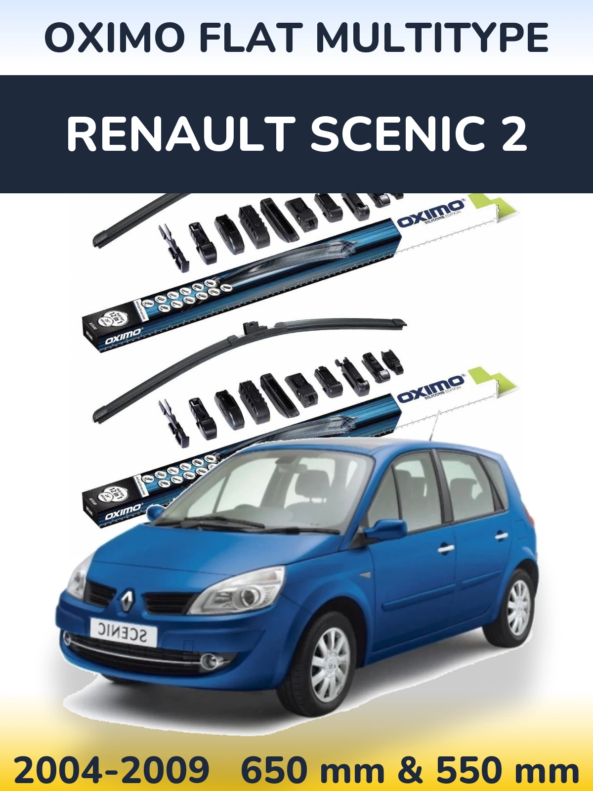 Sada předních stěračů Oximo Flat MultiType 650 a 550 mm pro Renault Scenic 2 2004-2009