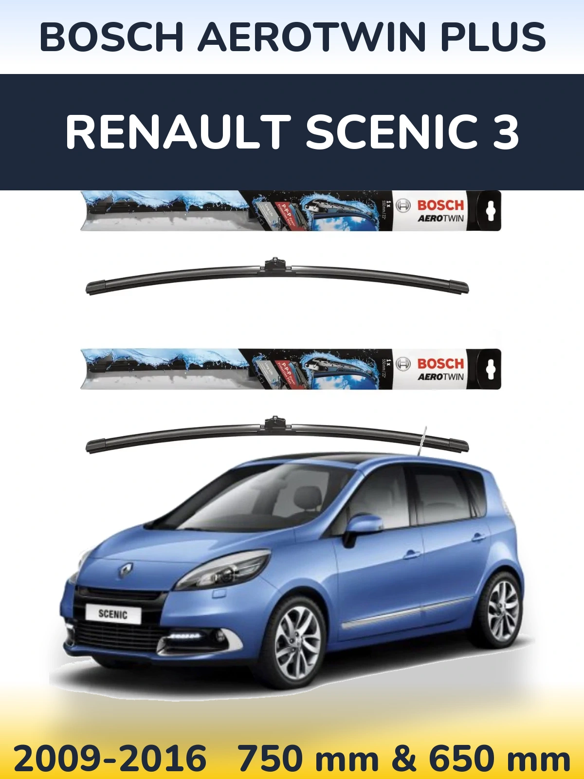 Sada předních stěračů BOSCH AeroTwin Plus 750 a 650 mm pro Renault Scenic 3 2009-2016
