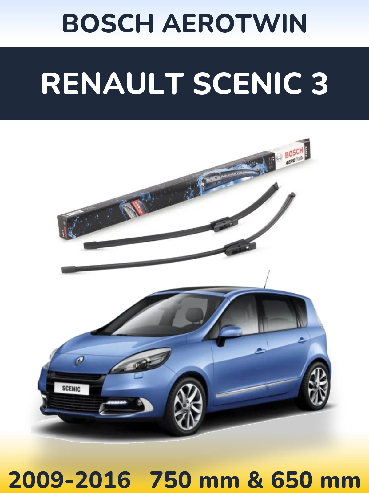 Sada předních stěračů BOSCH AeroTwin 750 a 650 mm pro Renault Scenic 3 2009-2016
