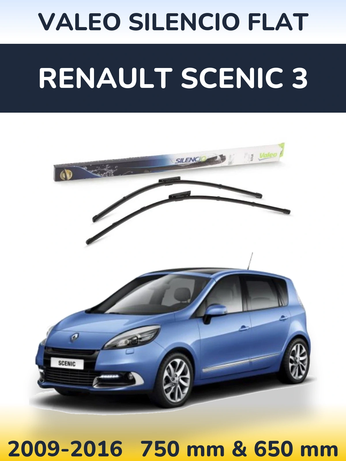 Sada předních stěračů Valeo Silencio Flat 750 a 650 mm pro Renault Scenic 3 2009-2016