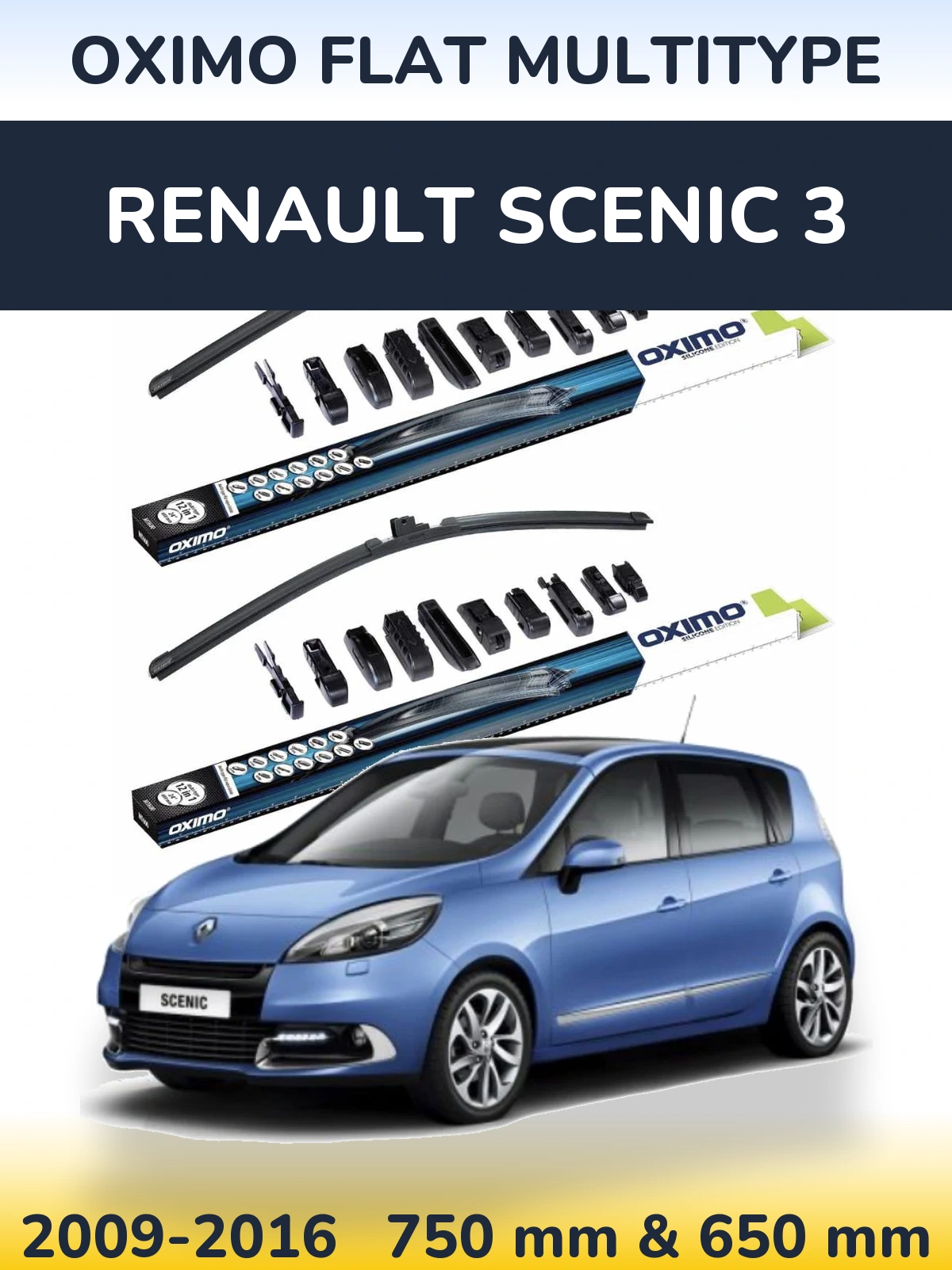 Sada předních stěračů Oximo Flat MultiType 750 a 650 mm pro Renault Scenic 3 2009-2016