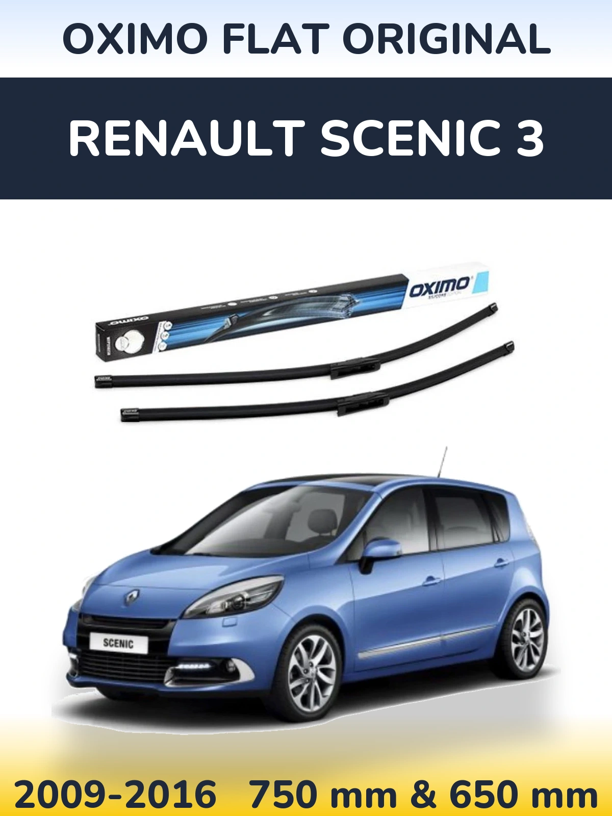 Sada předních stěračů Oximo Flat Original 750 a 650 mm pro Renault Scenic 3 2009-2016