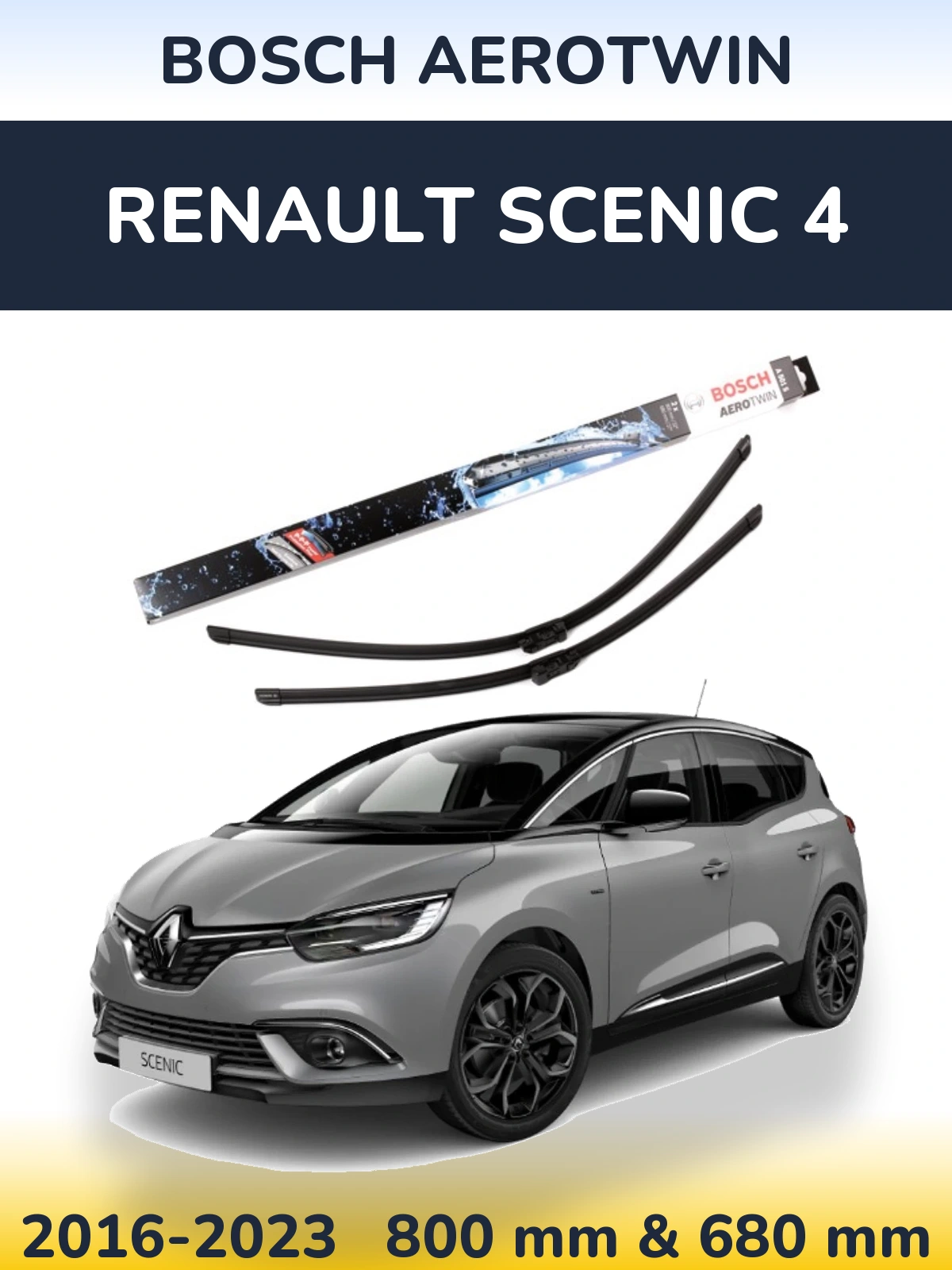 Комплект передніх щіток BOSCH AeroTwin 800 & 680 мм для Renault Scenic 4 2016-2023