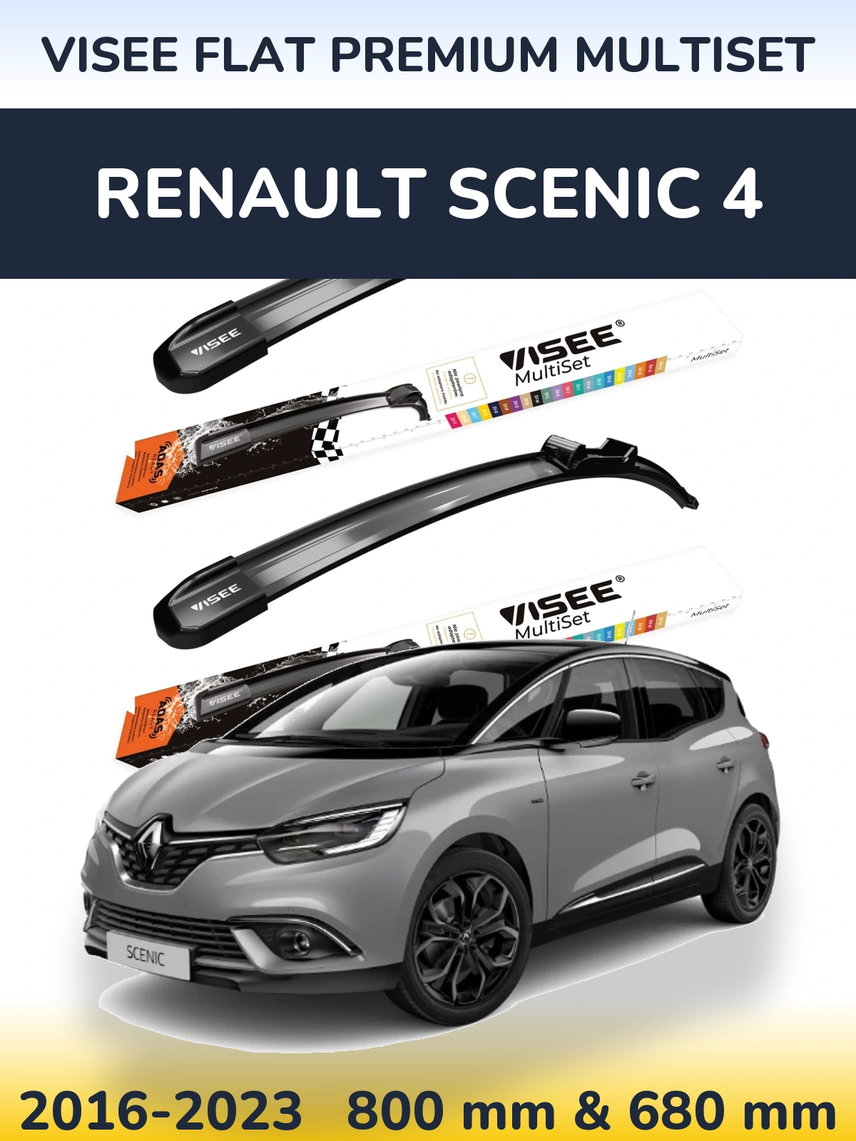 Sada předních stěračů VISEE FLAT PREMIUM MultiSet 800 a 680 mm pro Renault Scenic 4 2016-2023