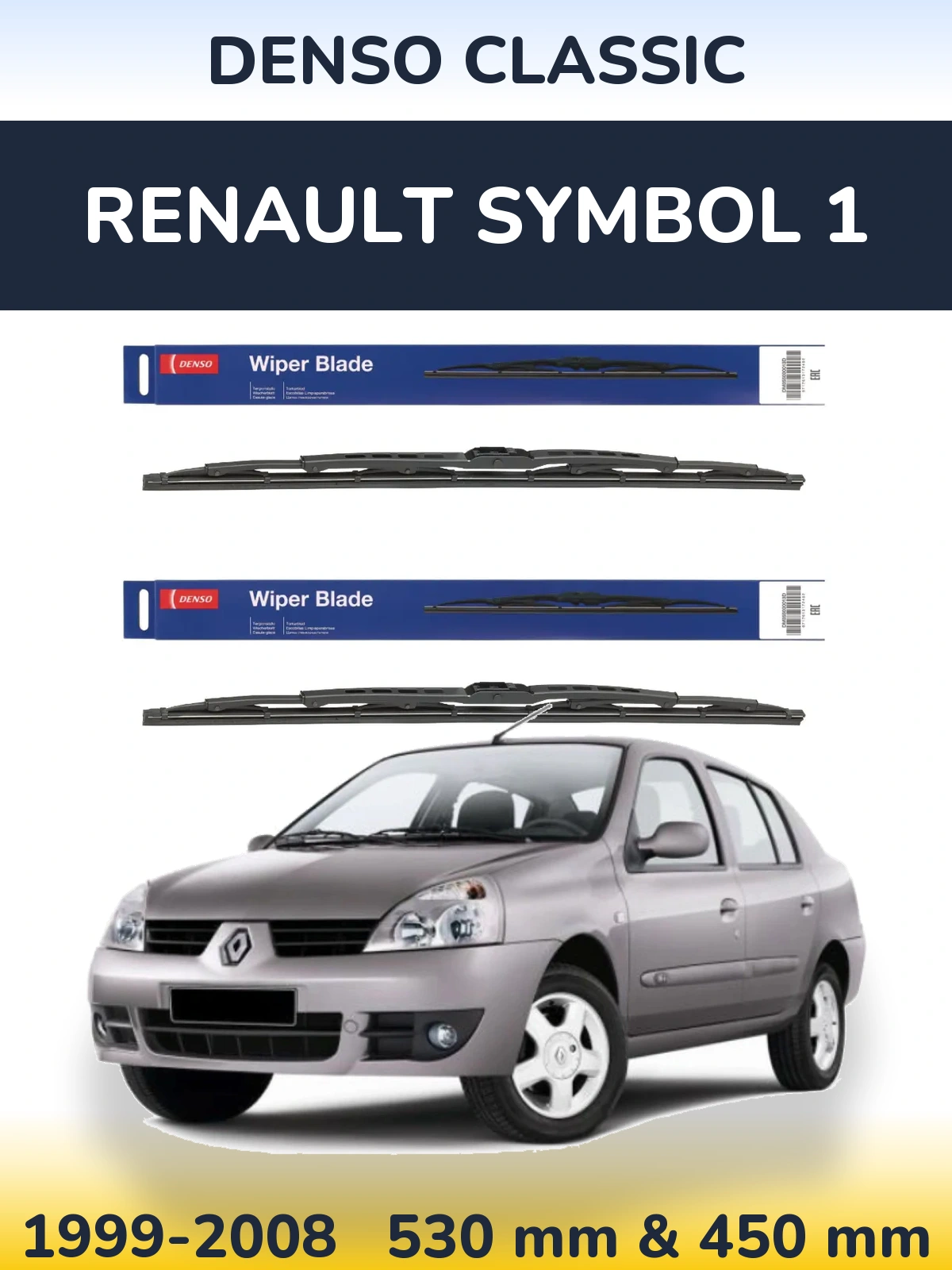 Sada předních stěračů Denso Classic 530 a 450 mm pro Renault Symbol 1 1999-2008