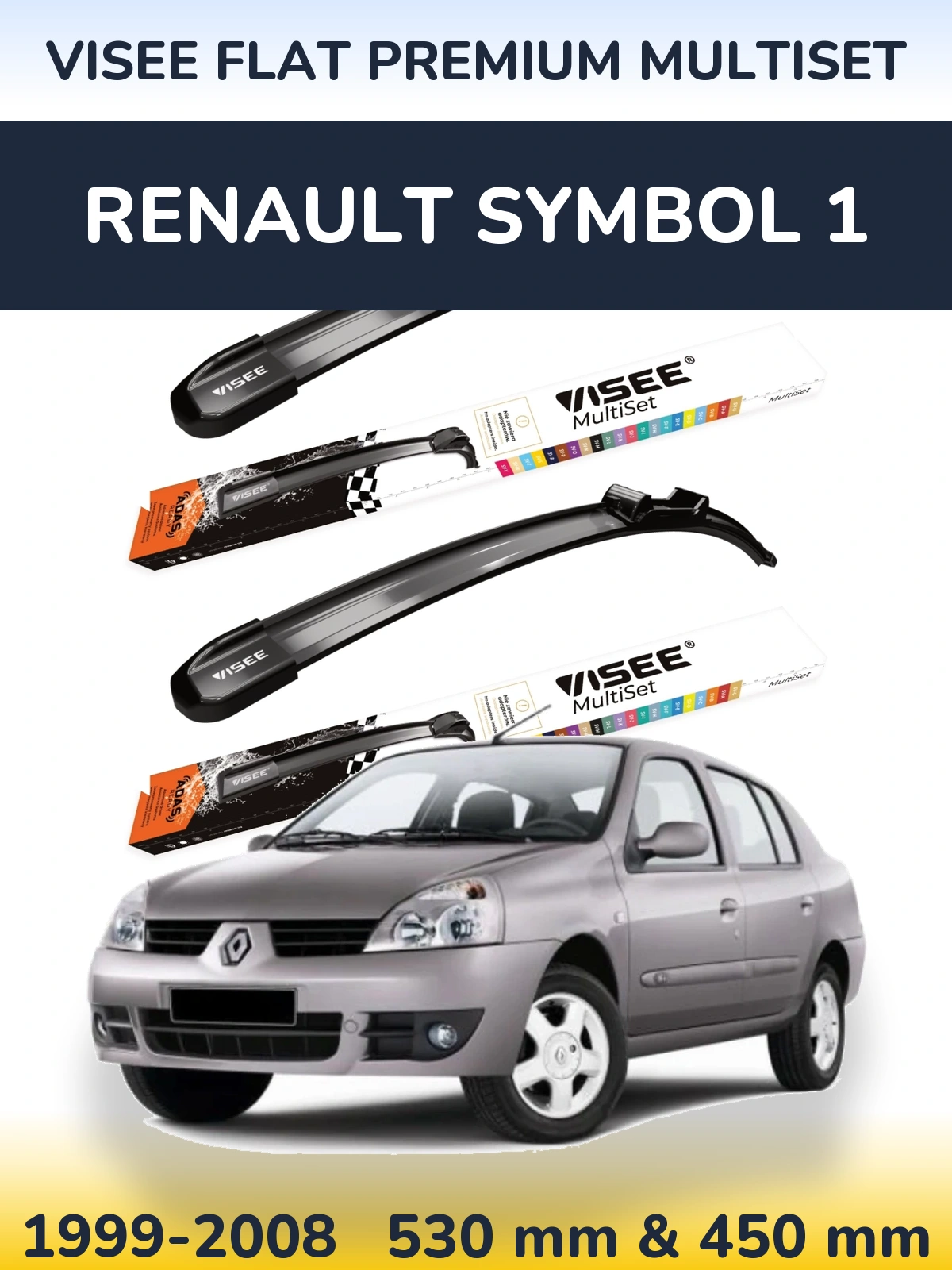 Sada předních stěračů VISEE FLAT PREMIUM MultiSet 530 a 450 mm pro Renault Symbol 1 1999-2008