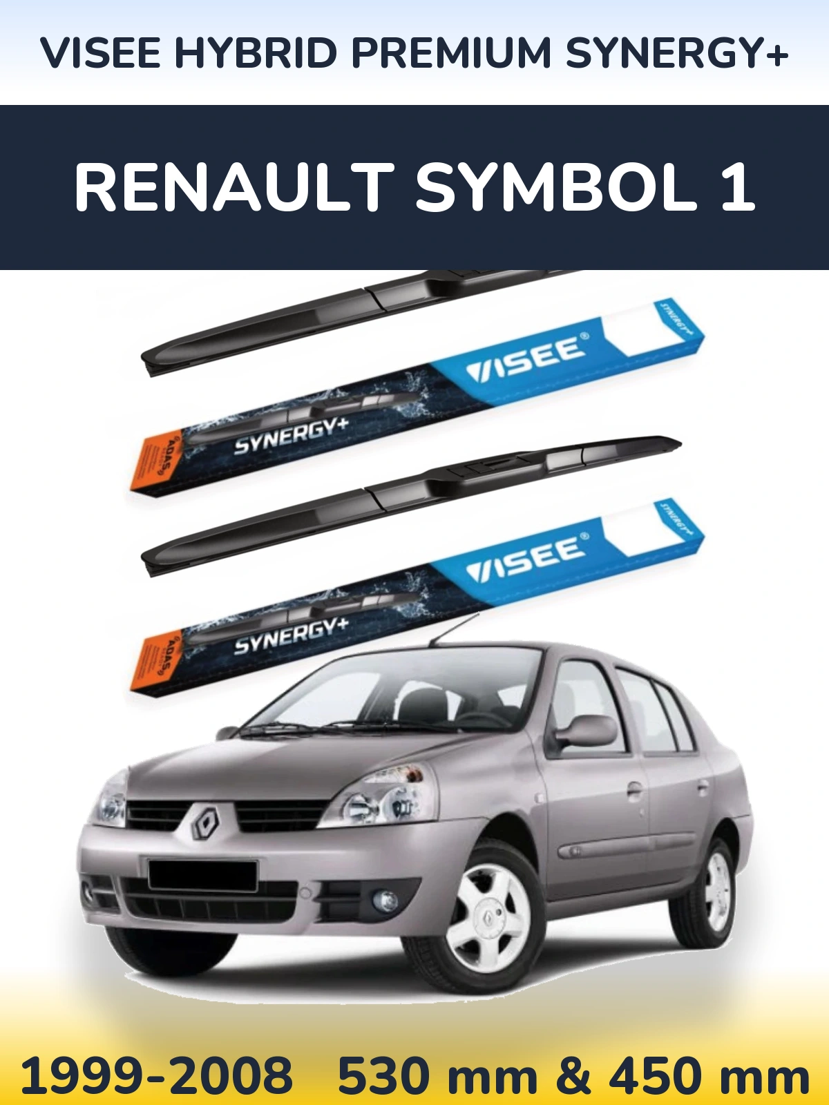 Sada předních stěračů VISEE HYBRID PREMIUM SYNERGY+ 530 a 450 mm pro Renault Symbol 1 1999-2008