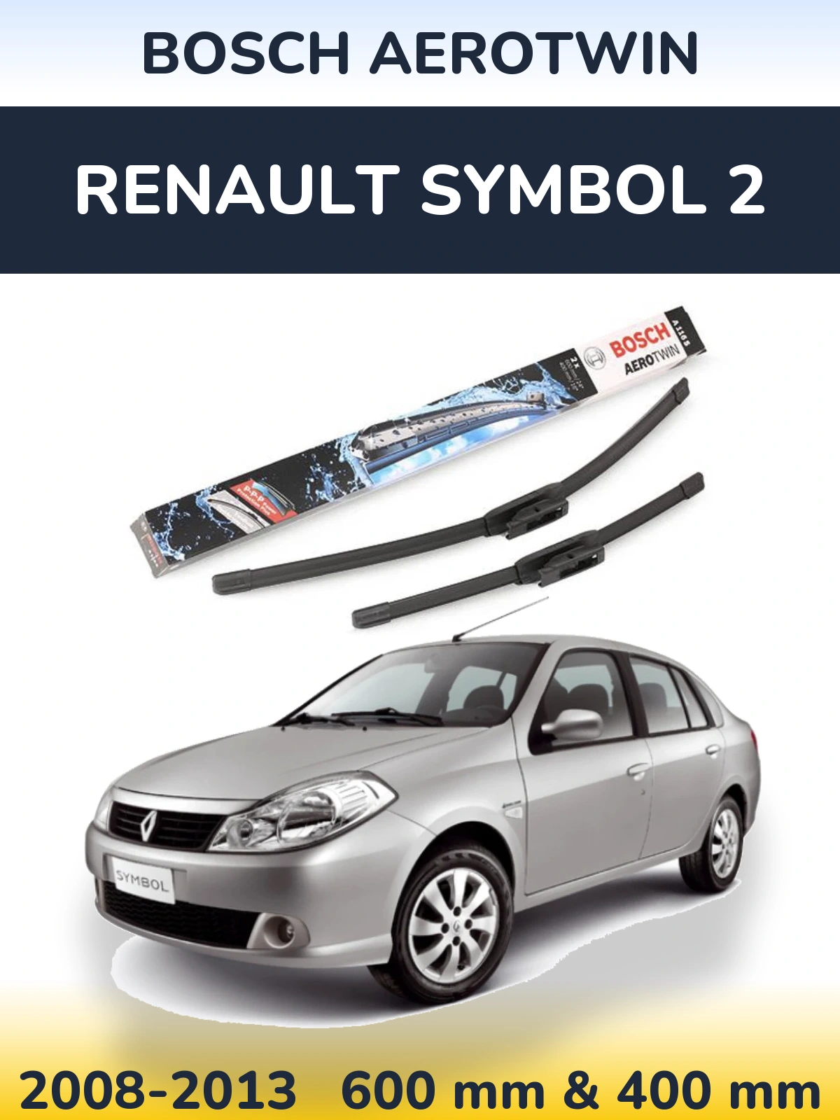 Sada předních stěračů BOSCH AeroTwin 600 a 400 mm pro Renault Symbol 2 2008-2013