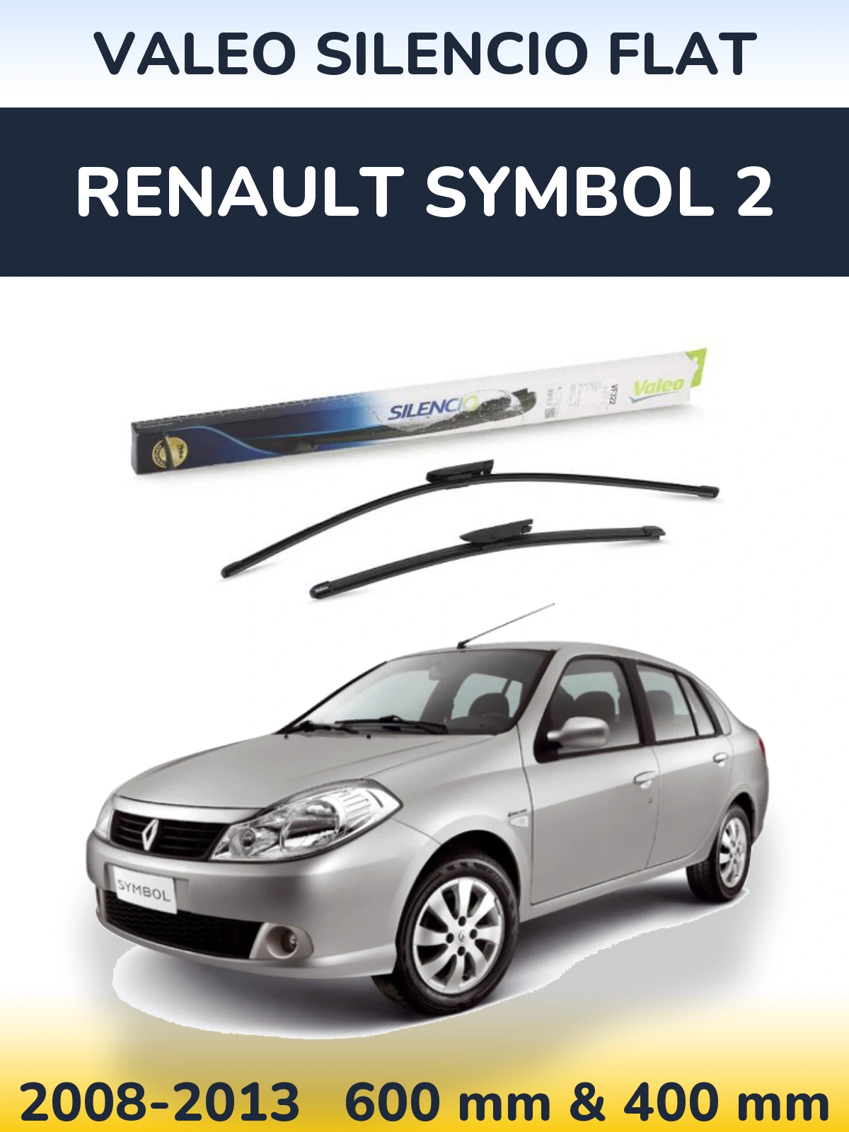 Sada předních stěračů Valeo Silencio Flat 600 a 400 mm pro Renault Symbol 2 2008-2013