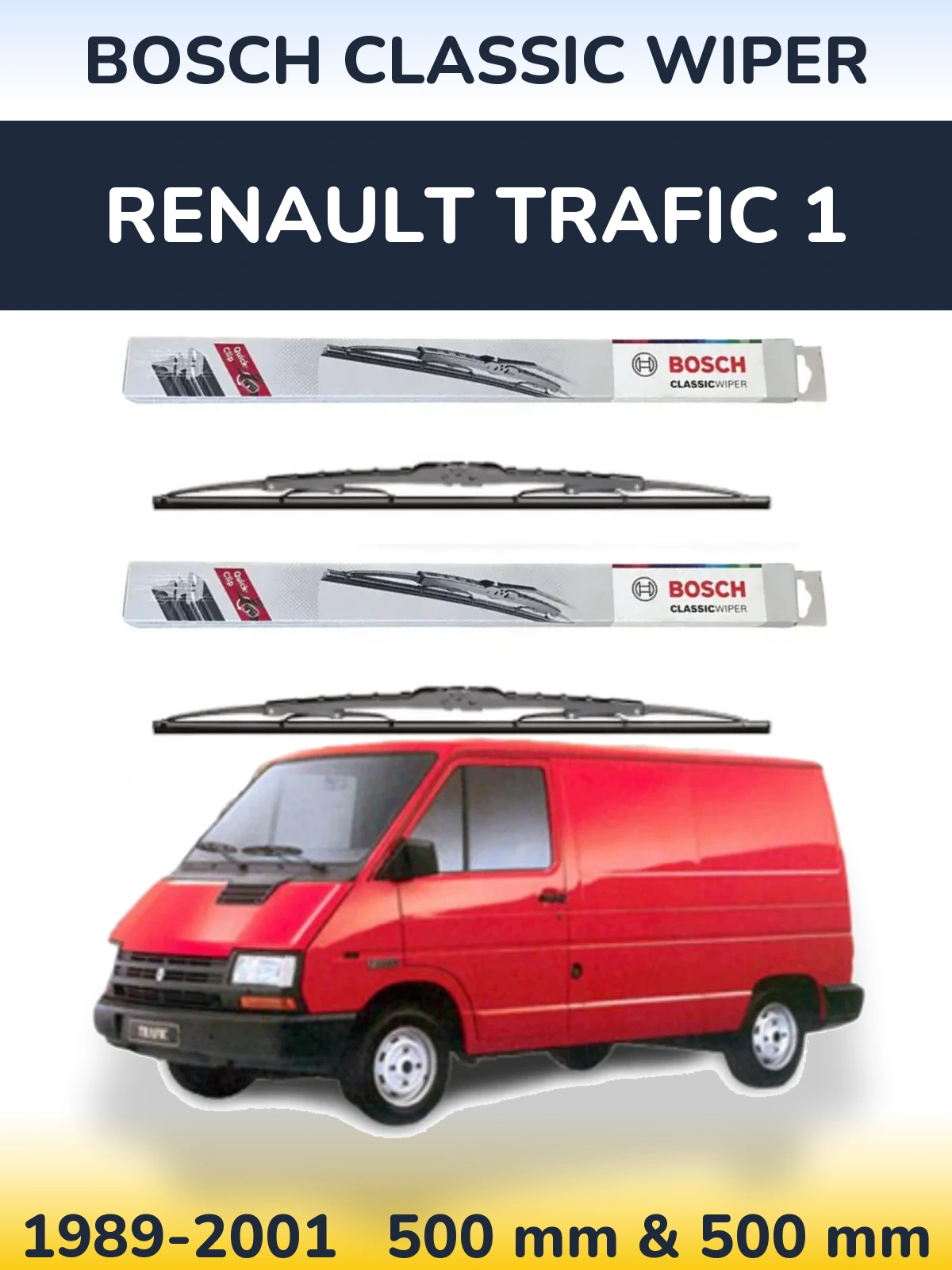 Комплект передніх щіток BOSCH Classic Wiper 500 & 500 мм для Renault Trafic 1 1989-2001