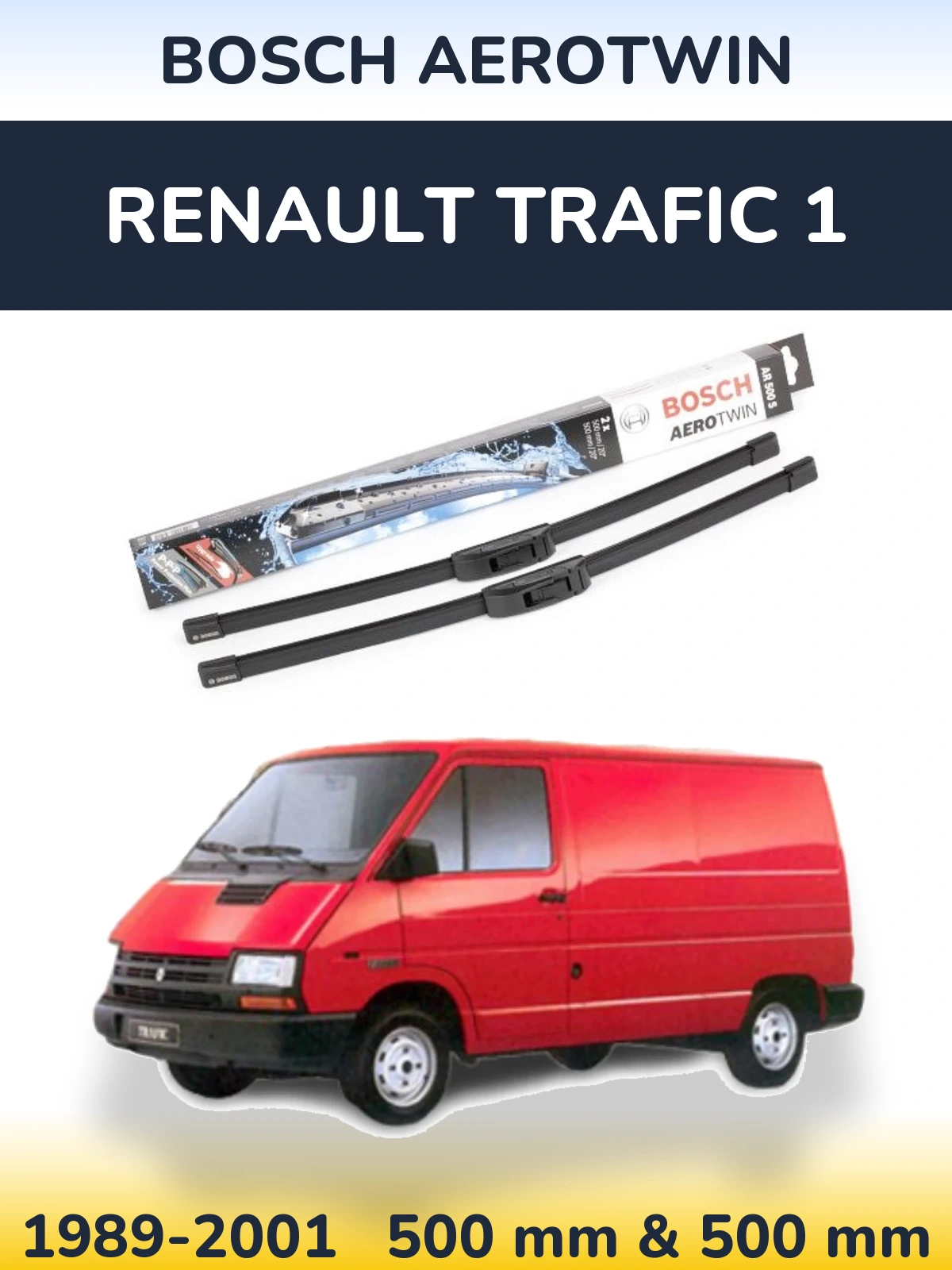 Sada předních stěračů BOSCH AeroTwin 500 a 500 mm pro Renault Trafic 1 1989-2001