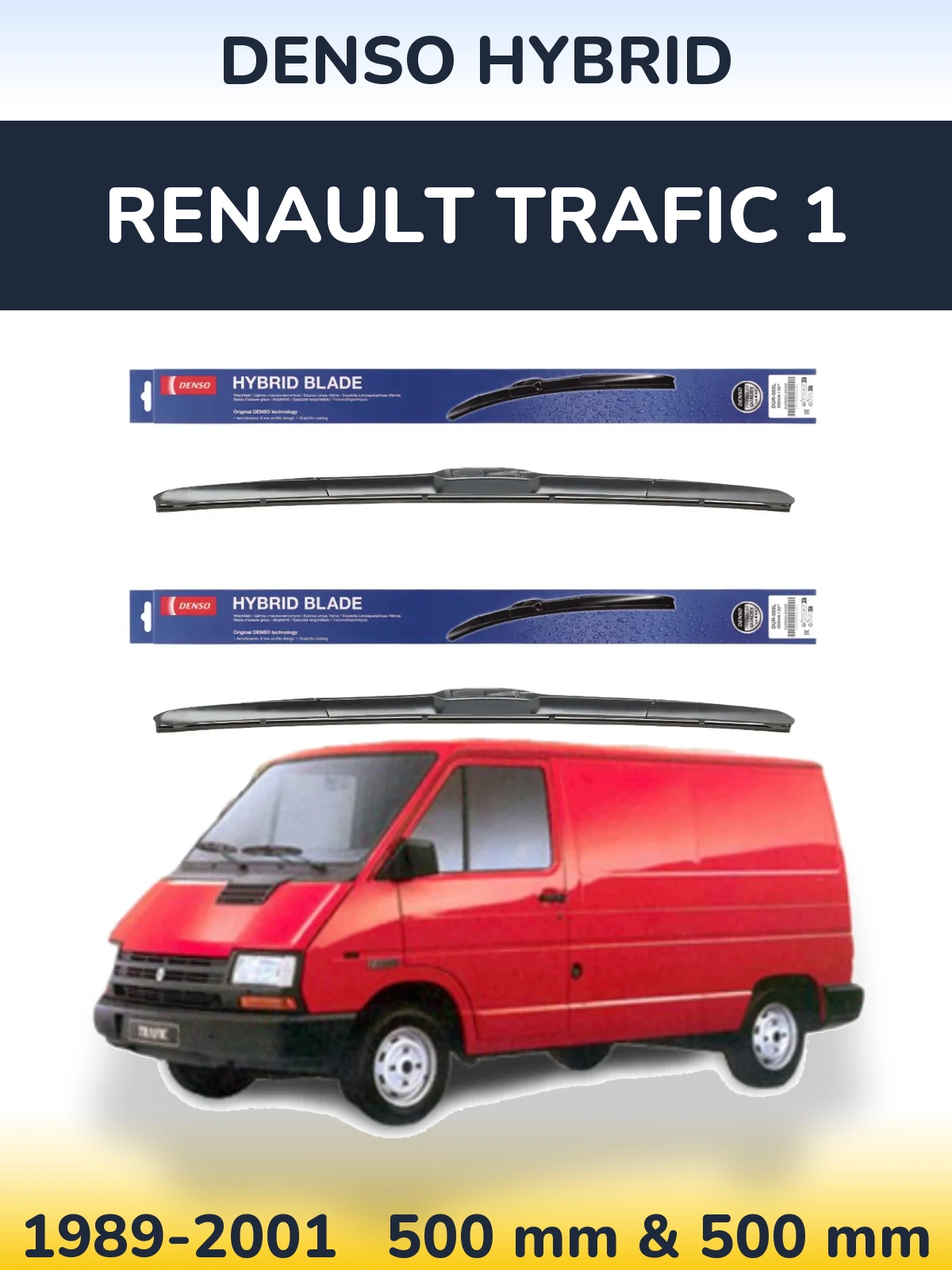 Комплект передніх щіток Denso Hybrid 500 & 500 мм для Renault Trafic 1 1989-2001