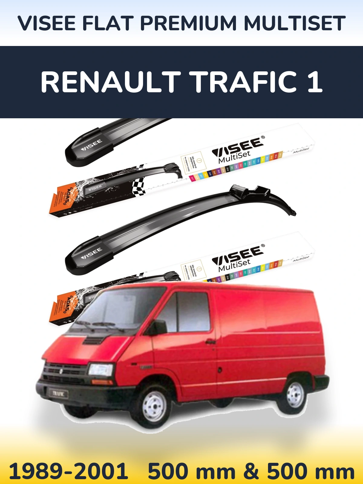 Sada předních stěračů VISEE FLAT PREMIUM MultiSet 500 a 500 mm pro Renault Trafic 1 1989-2001