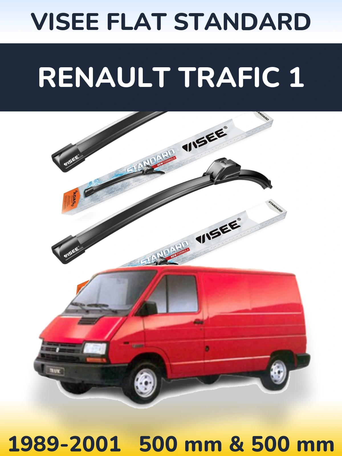 Комплект передніх щіток VISEE FLAT STANDARD 500 & 500 мм для Renault Trafic 1 1989-2001