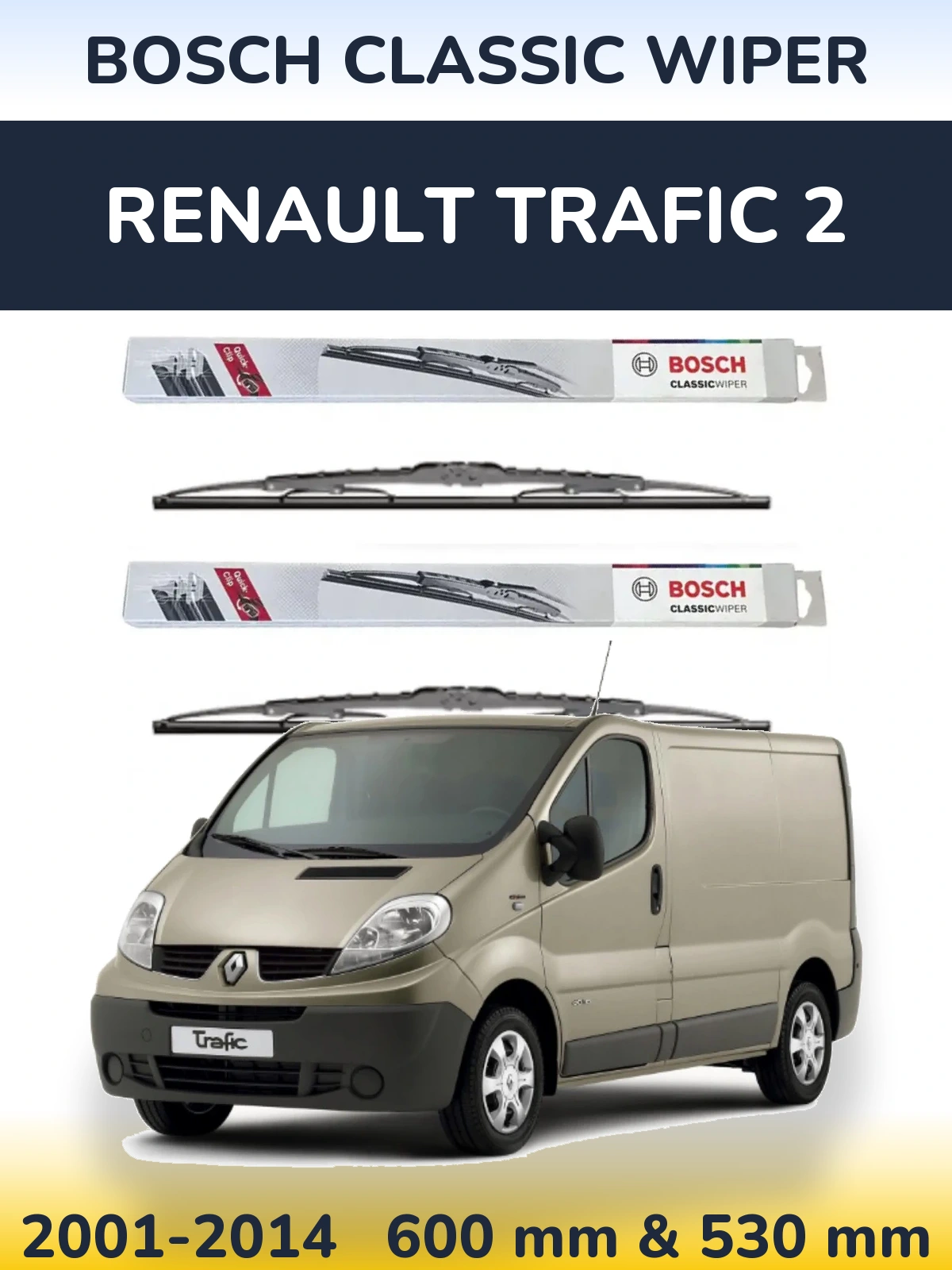Sada předních stěračů BOSCH Classic Wiper 600 a 530 mm pro Renault Trafic 2 2001-2014
