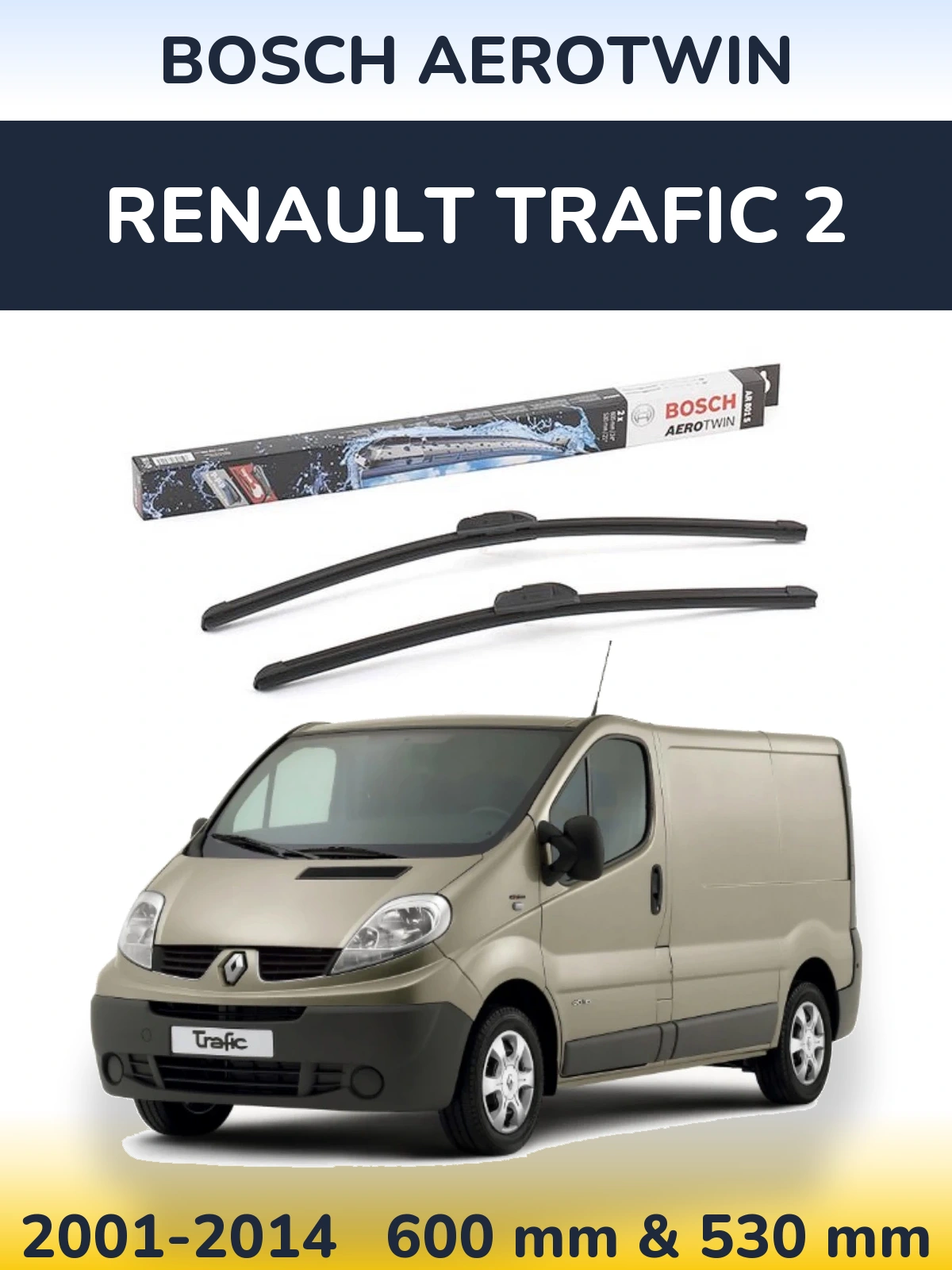 Sada předních stěračů BOSCH AeroTwin 600 a 530 mm pro Renault Trafic 2 2001-2014
