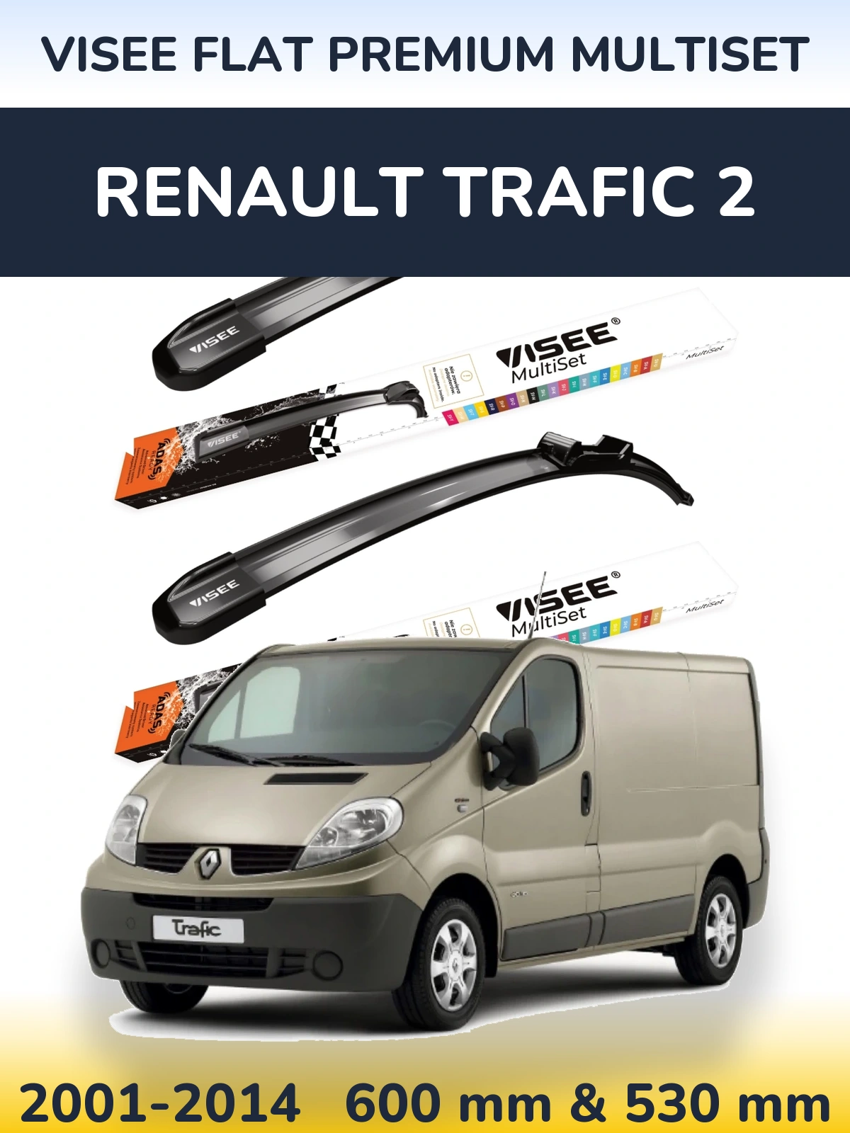 Sada předních stěračů VISEE FLAT PREMIUM MultiSet 600 a 530 mm pro Renault Trafic 2 2001-2014