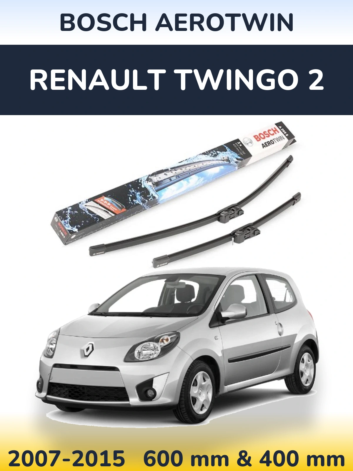 Sada předních stěračů BOSCH AeroTwin 600 a 400 mm pro Renault Twingo 2 2007-2015