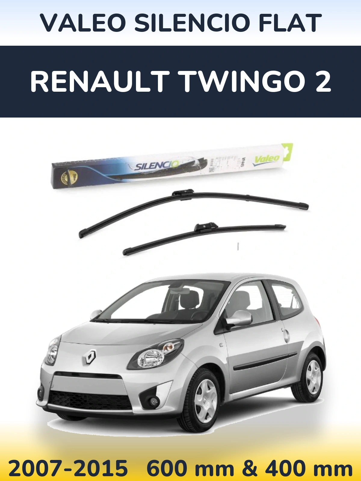 Sada předních stěračů Valeo Silencio Flat 600 a 400 mm pro Renault Twingo 2 2007-2015