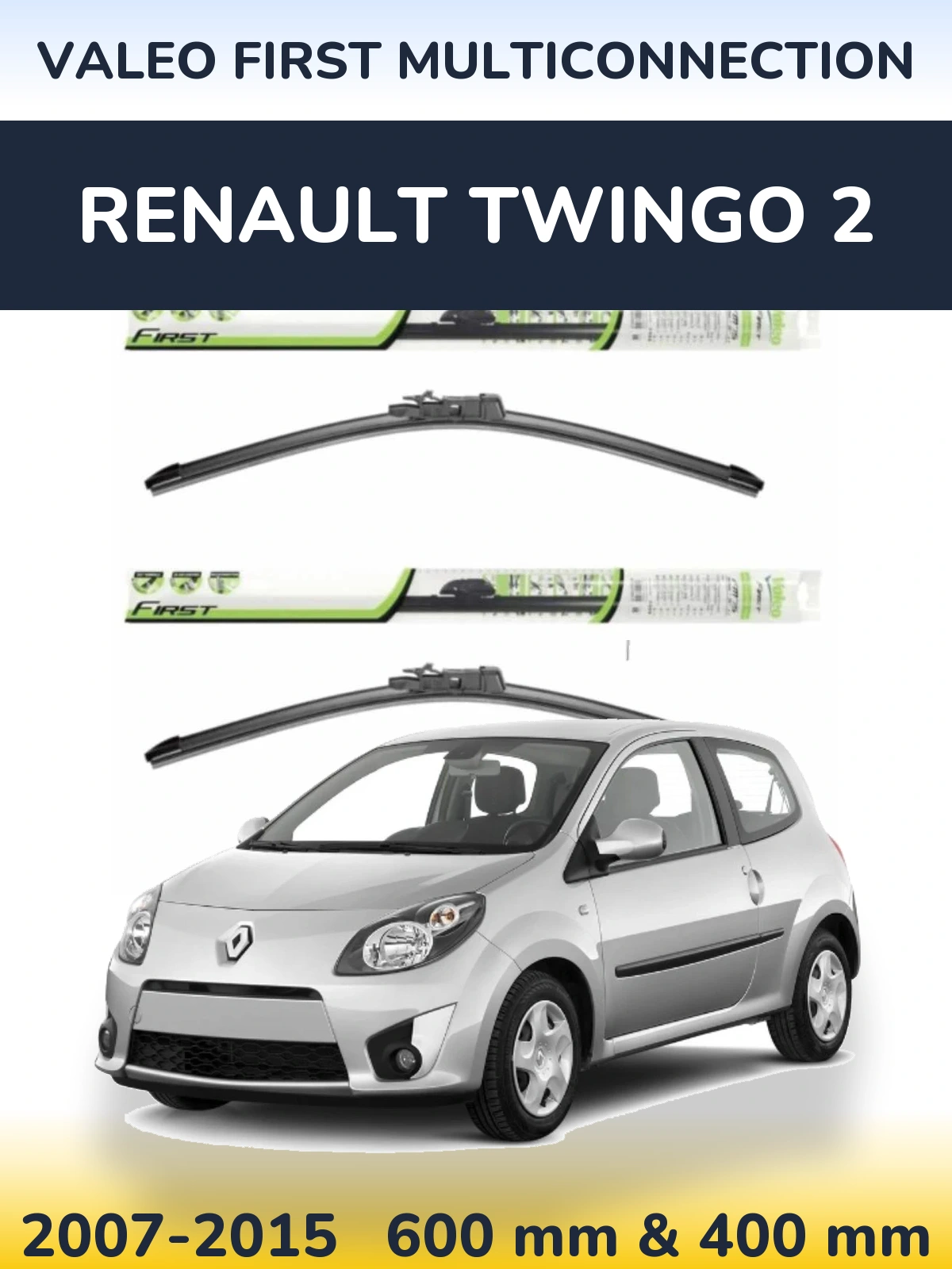 Sada předních stěračů Valeo First MultiConnection 600 a 400 mm pro Renault Twingo 2 2007-2015