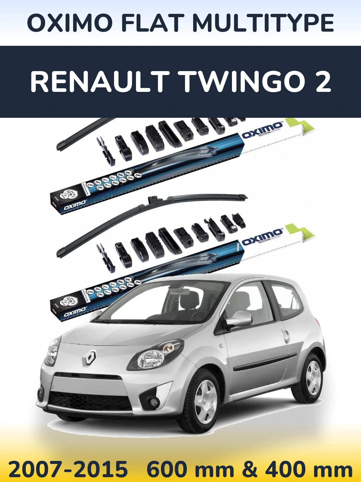 Sada předních stěračů Oximo Flat MultiType 600 a 400 mm pro Renault Twingo 2 2007-2015