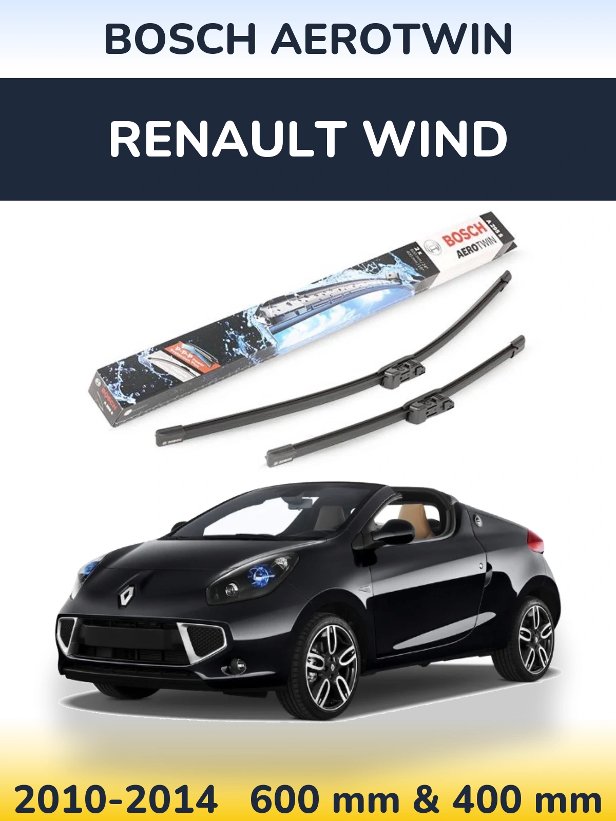 Sada předních stěračů BOSCH AeroTwin 600 a 400 mm pro Renault Wind 2010-2014