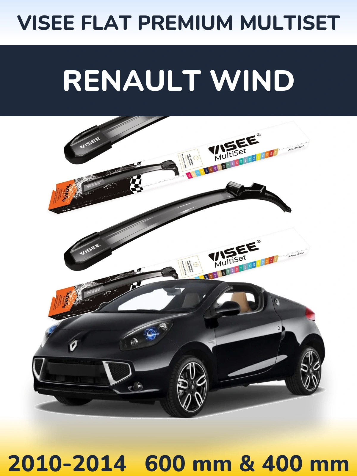 Sada předních stěračů VISEE FLAT PREMIUM MultiSet 600 a 400 mm pro Renault Wind 2010-2014