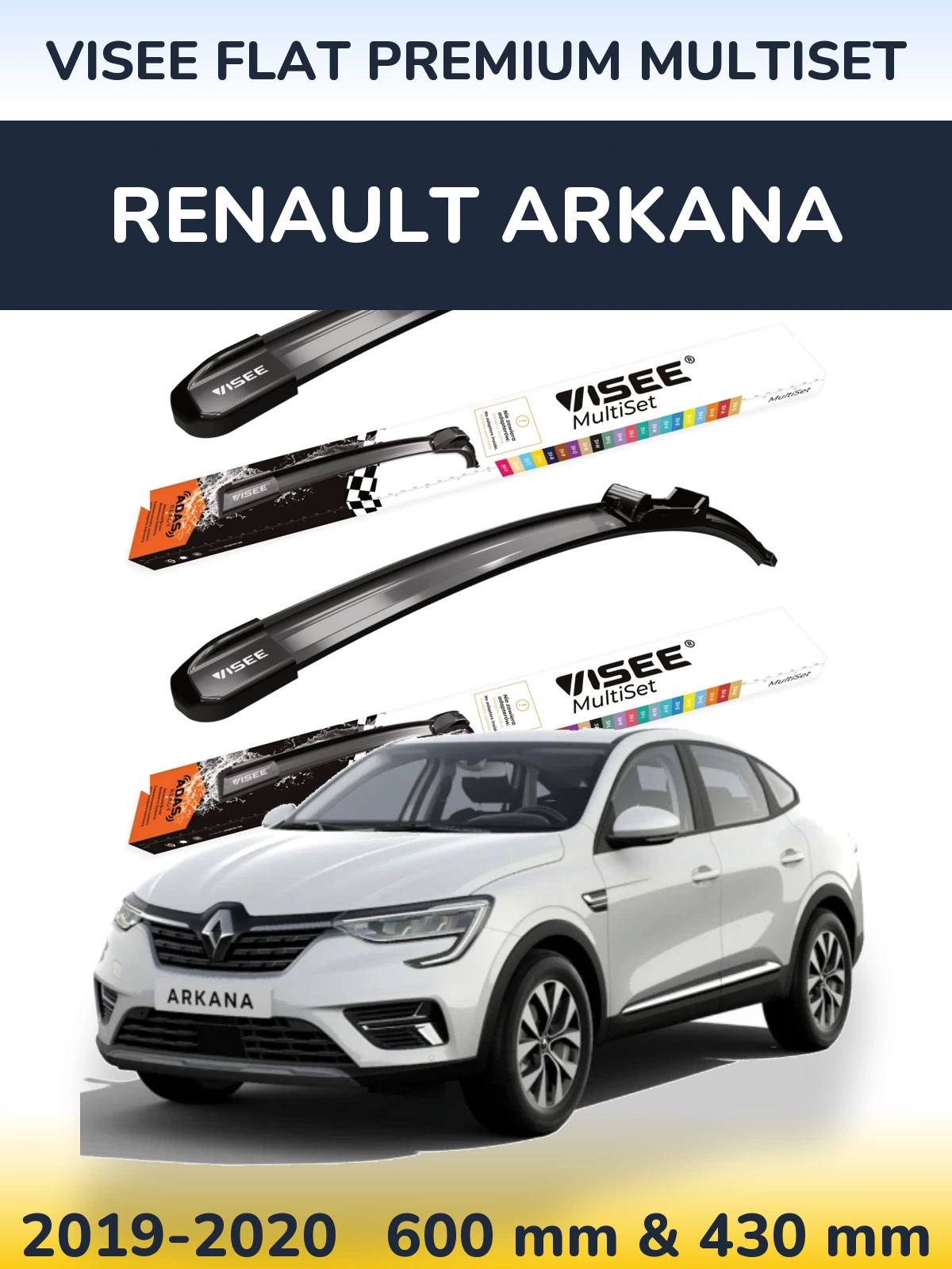 Sada předních stěračů VISEE FLAT PREMIUM MultiSet 600 a 430 mm pro Renault Arkana 2019-2020