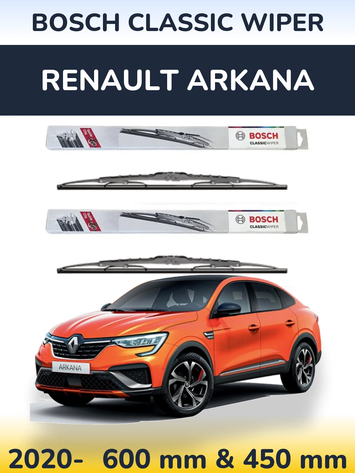 Sada předních stěračů BOSCH Classic Wiper 600 a 450 mm pro Renault Arkana 2020-2026
