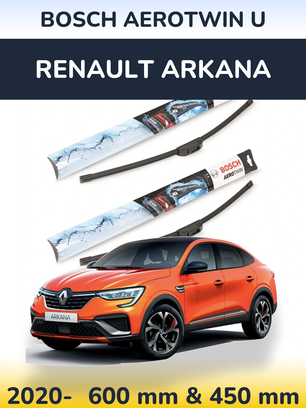 Sada předních stěračů BOSCH AeroTwin U 600 a 450 mm pro Renault Arkana 2020-2026