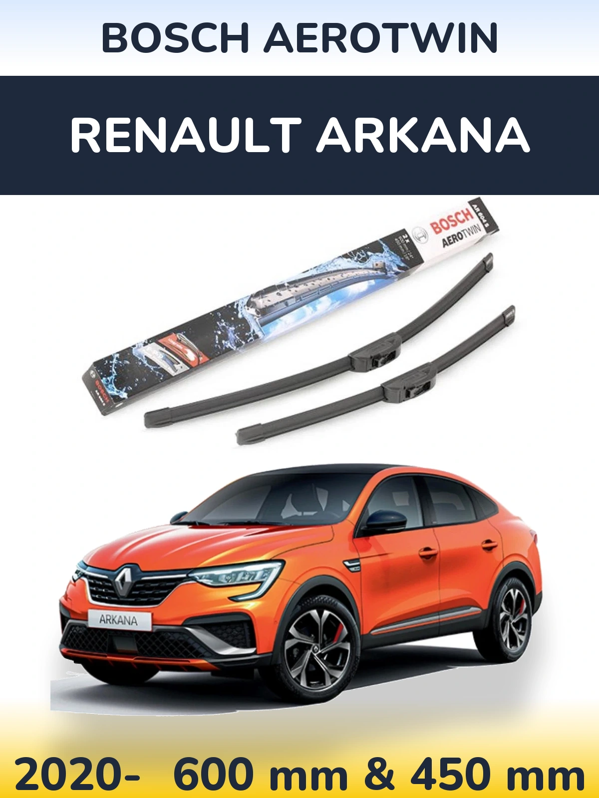 Sada předních stěračů BOSCH AeroTwin 600 a 450 mm pro Renault Arkana 2020-2026
