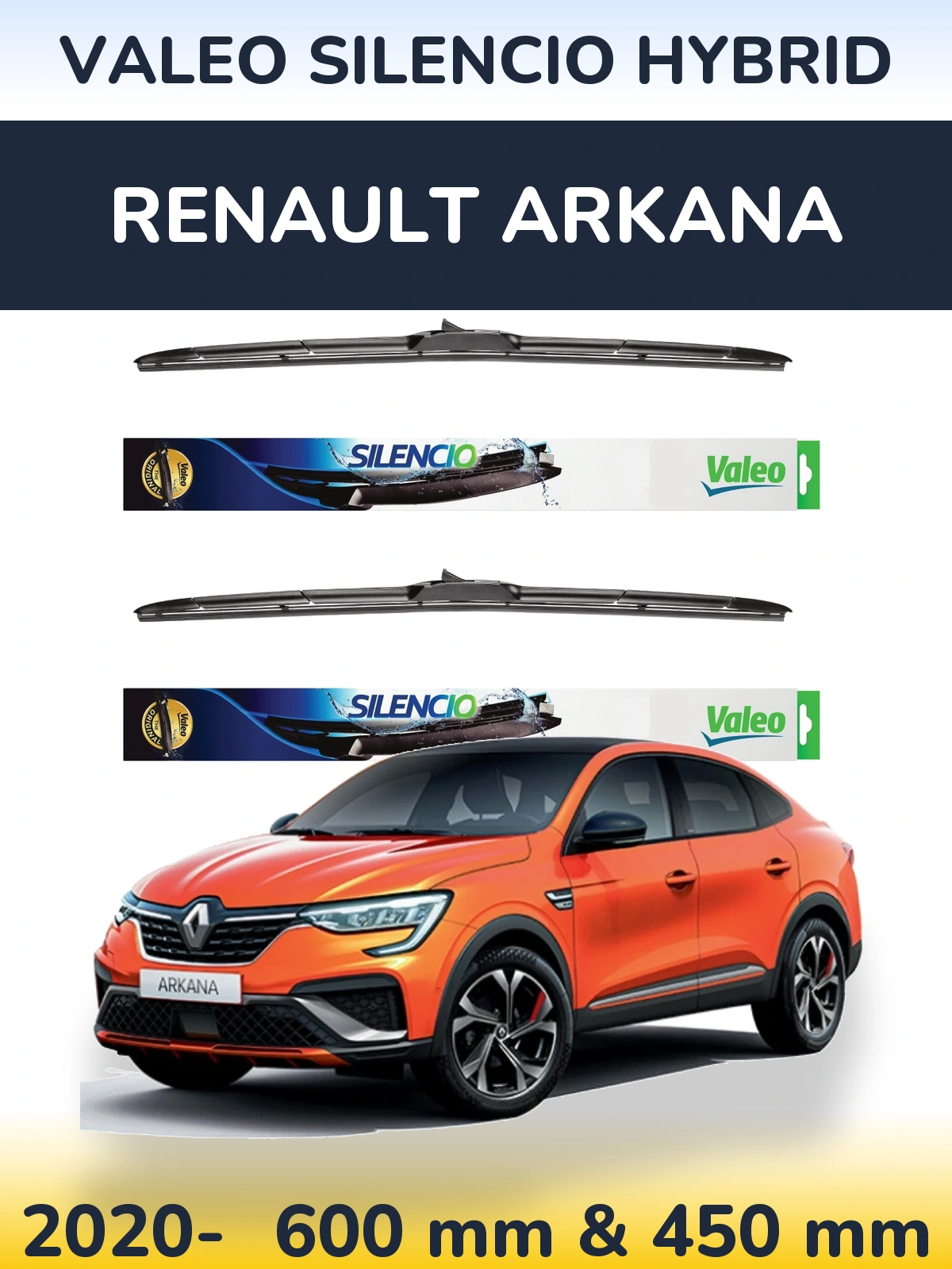 Sada předních stěračů Valeo Silencio Hybrid 600 a 450 mm pro Renault Arkana 2020-2026