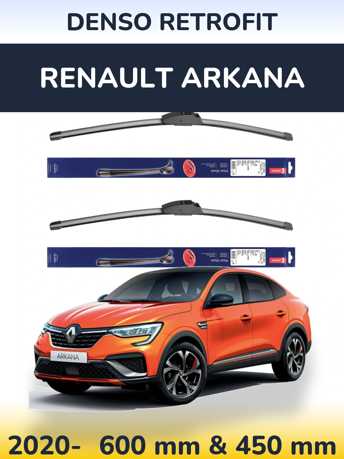 Sada předních stěračů Denso Retrofit 600 a 450 mm pro Renault Arkana 2020-2026
