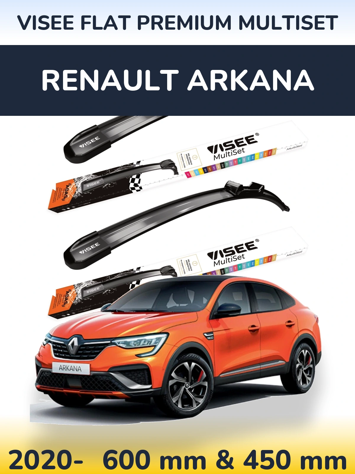 Sada předních stěračů VISEE FLAT PREMIUM MultiSet 600 a 450 mm pro Renault Arkana 2020-2026