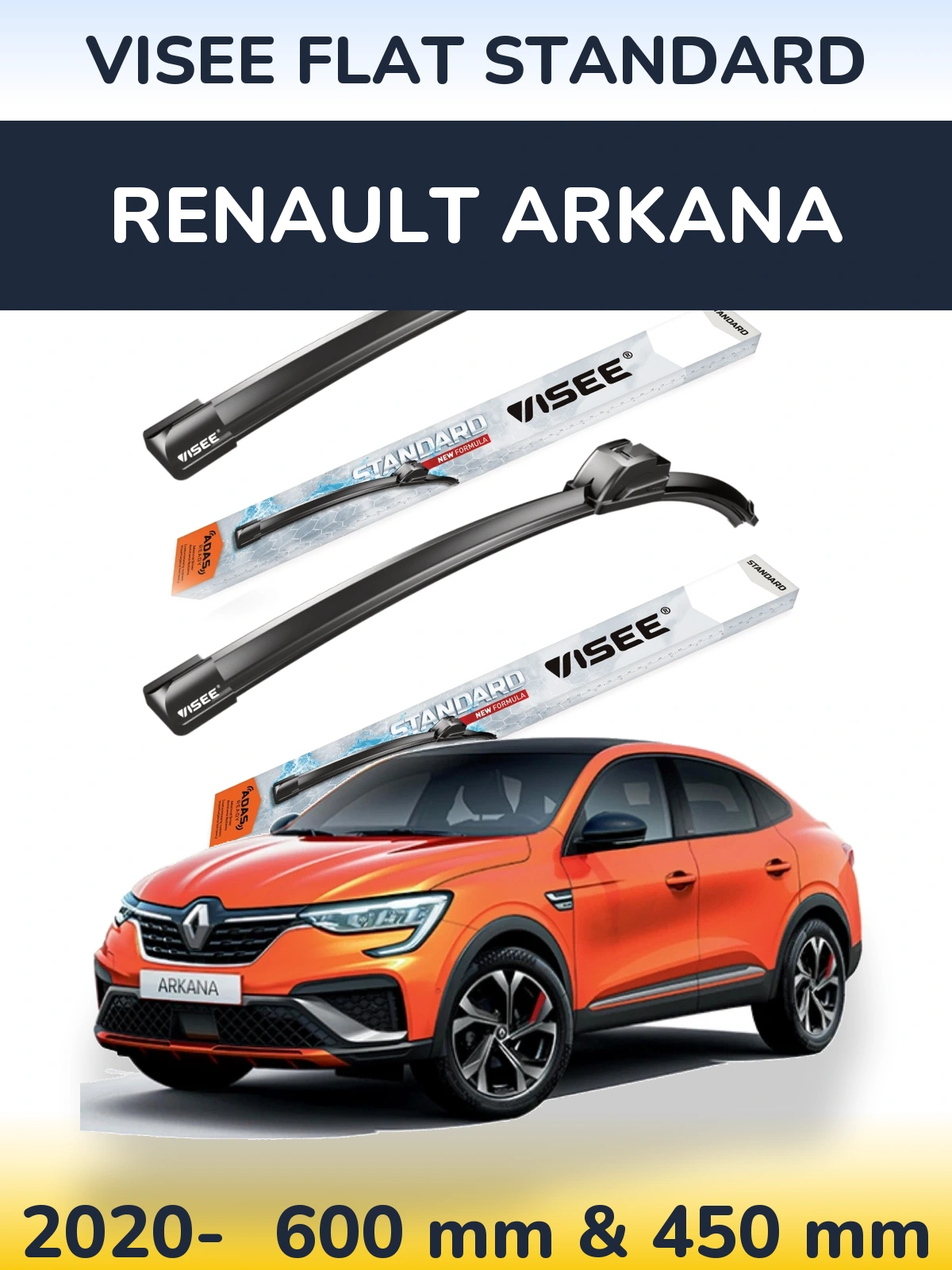 Sada předních stěračů VISEE FLAT STANDARD 600 a 450 mm pro Renault Arkana 2020-2026