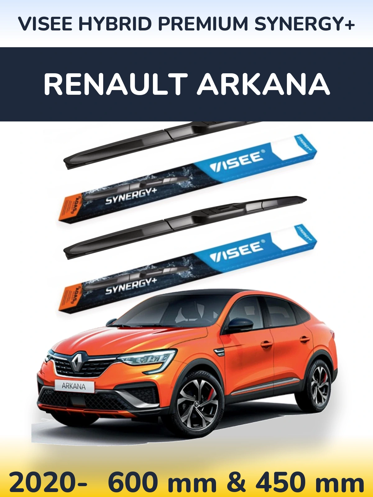 Комплект передніх щіток VISEE HYBRID PREMIUM SYNERGY+ 600 & 450 мм для Renault Arkana 2020-2026
