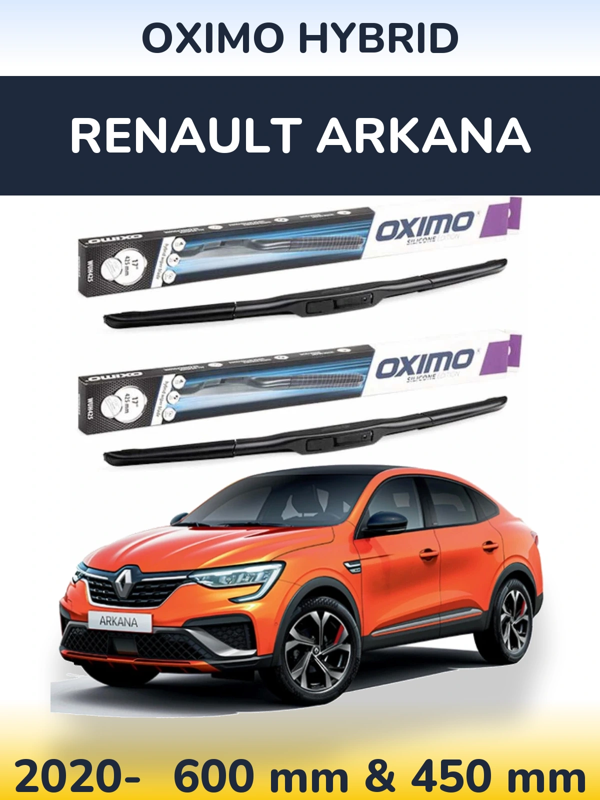 Sada předních stěračů Oximo Hybrid 600 a 450 mm pro Renault Arkana 2020-2026