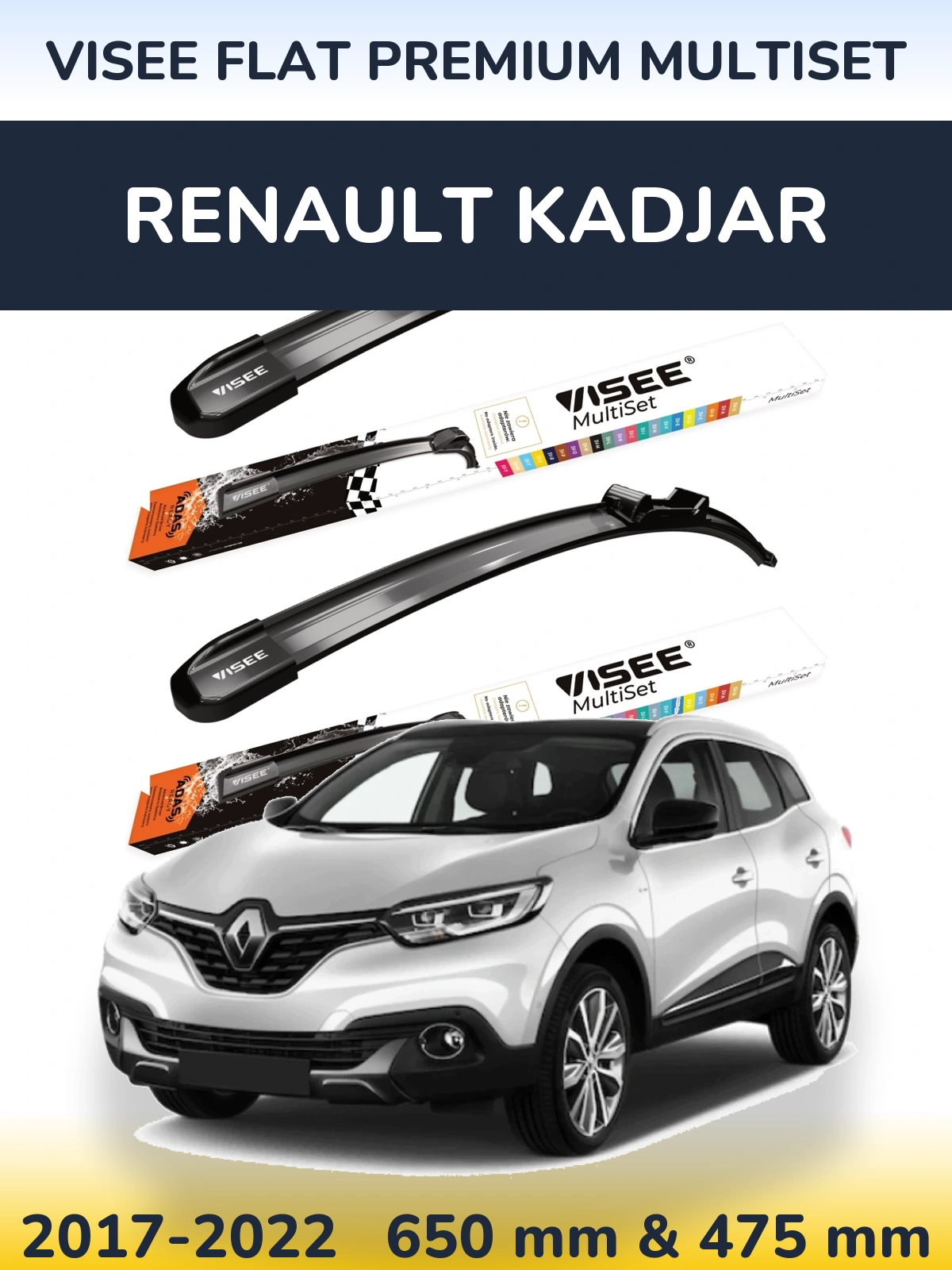 Sada předních stěračů VISEE FLAT PREMIUM MultiSet 650 a 475 mm pro Renault Kadjar 2017-2022