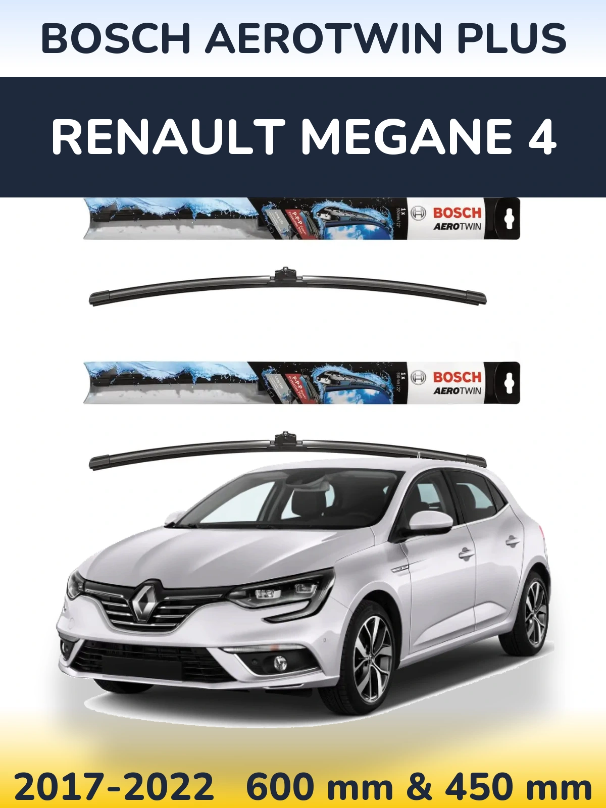 Sada předních stěračů BOSCH AeroTwin Plus 600 a 450 mm pro Renault Megane 4 2017-2022