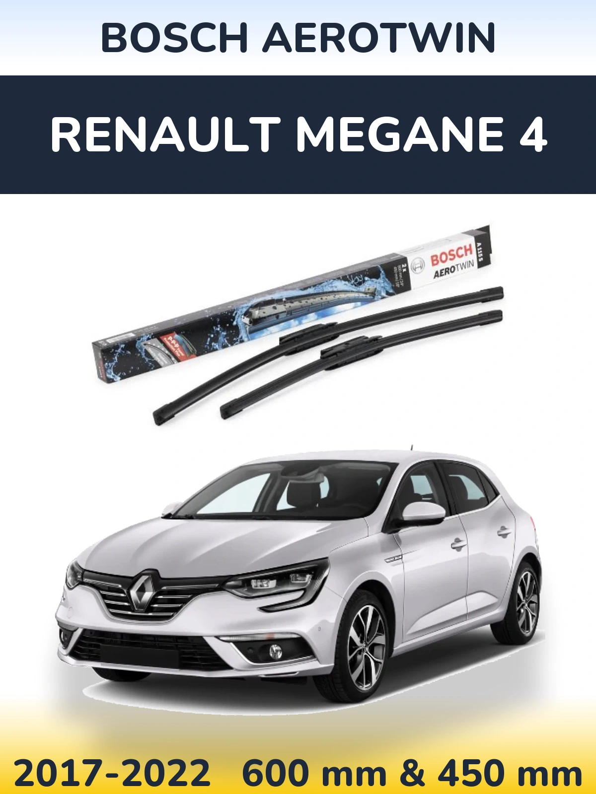 Sada předních stěračů BOSCH AeroTwin 600 a 450 mm pro Renault Megane 4 2017-2022
