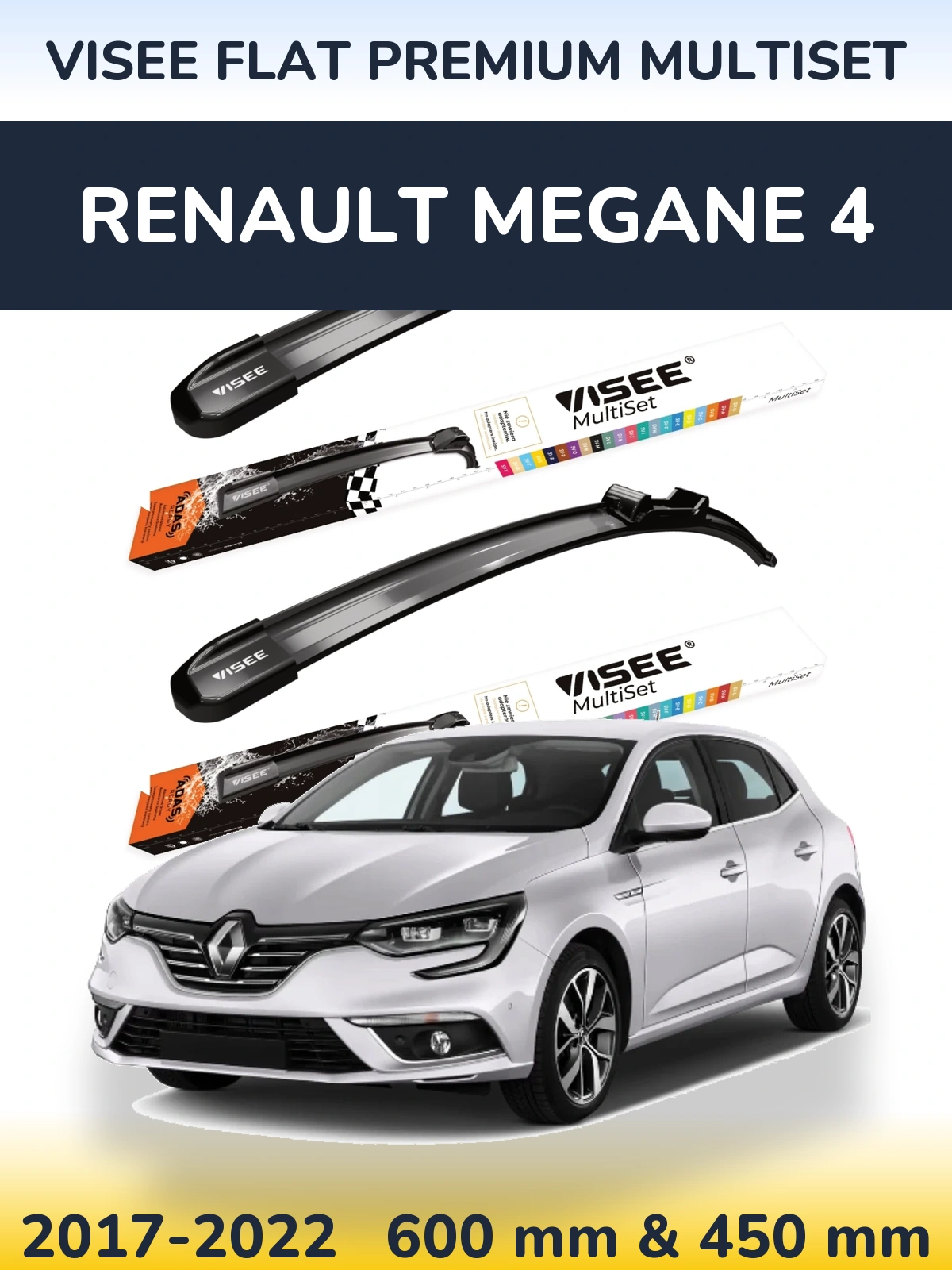 Sada předních stěračů VISEE FLAT PREMIUM MultiSet 600 a 450 mm pro Renault Megane 4 2017-2022