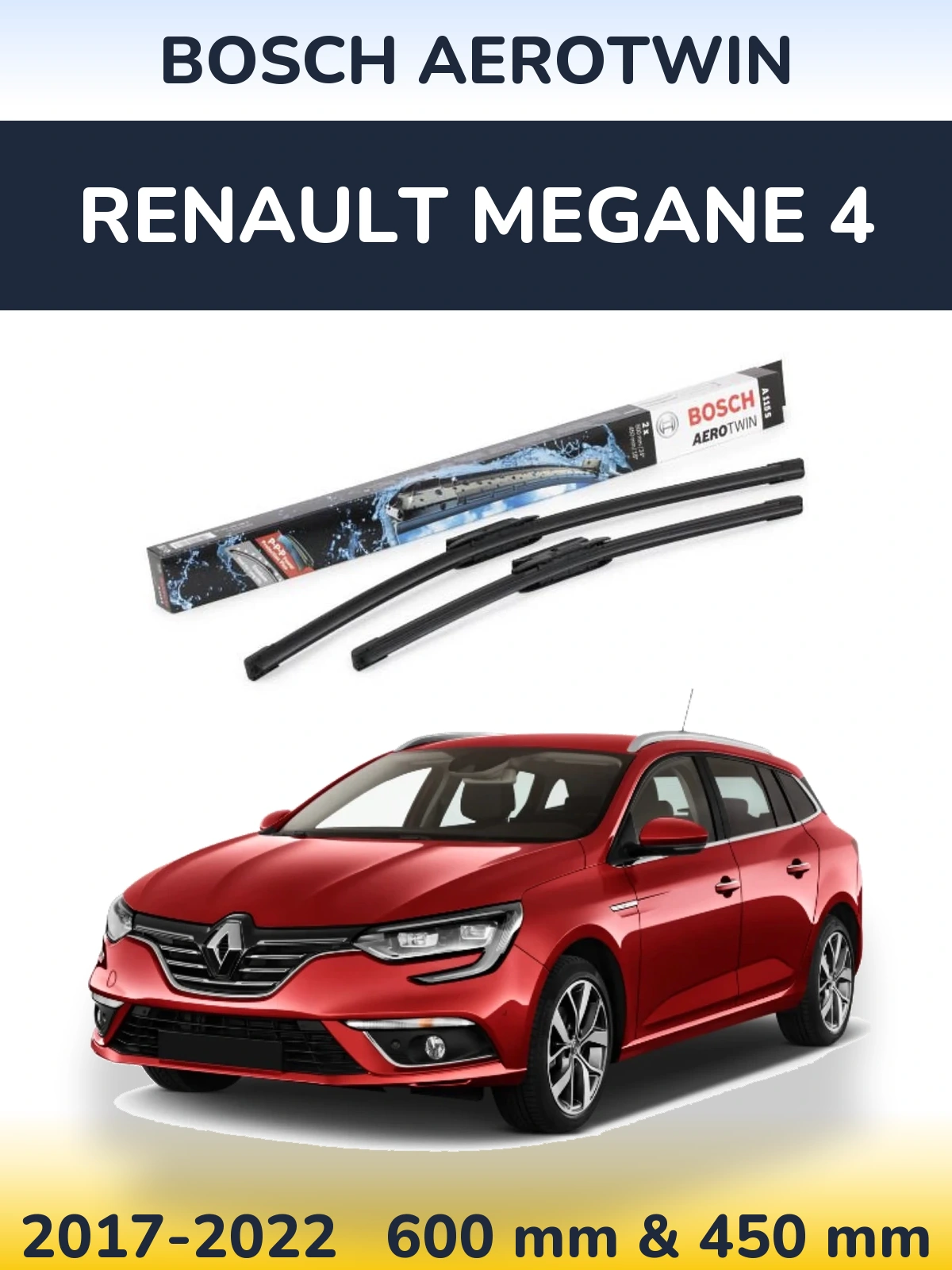 Комплект передніх щіток BOSCH AeroTwin 600 & 450 мм для Renault Megane 4 2017-2022