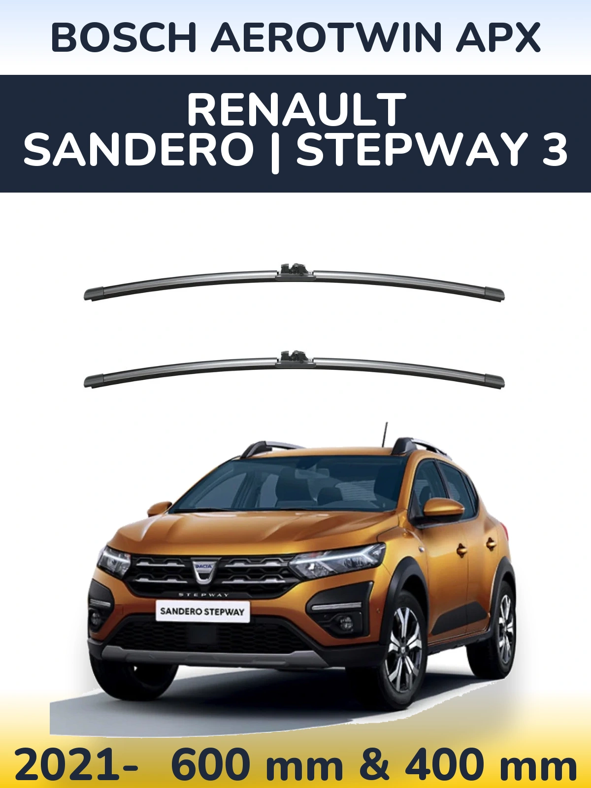 Sada předních stěračů BOSCH AeroTwin APX 600 a 400 mm pro Renault Sandero | Stepway 3 2021-2026
