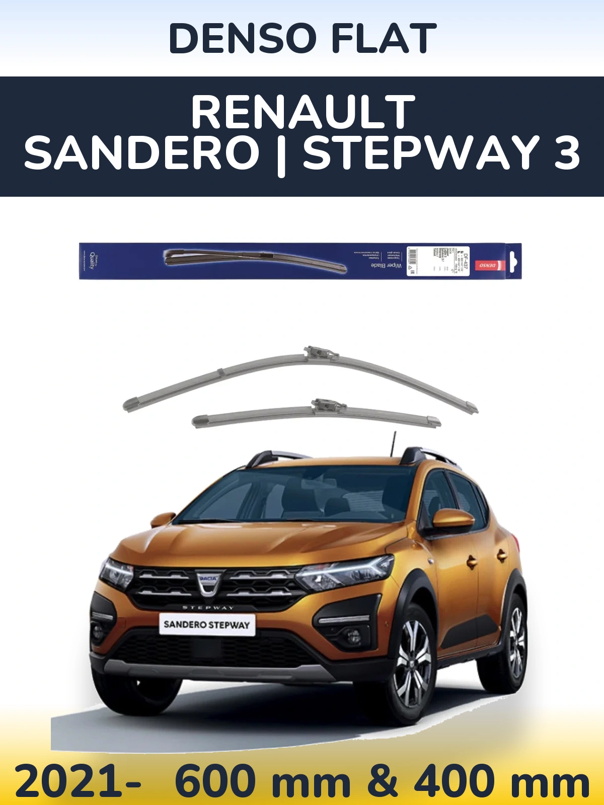 Sada předních stěračů Denso Flat 600 a 400 mm pro Renault Sandero | Stepway 3 2021-2026