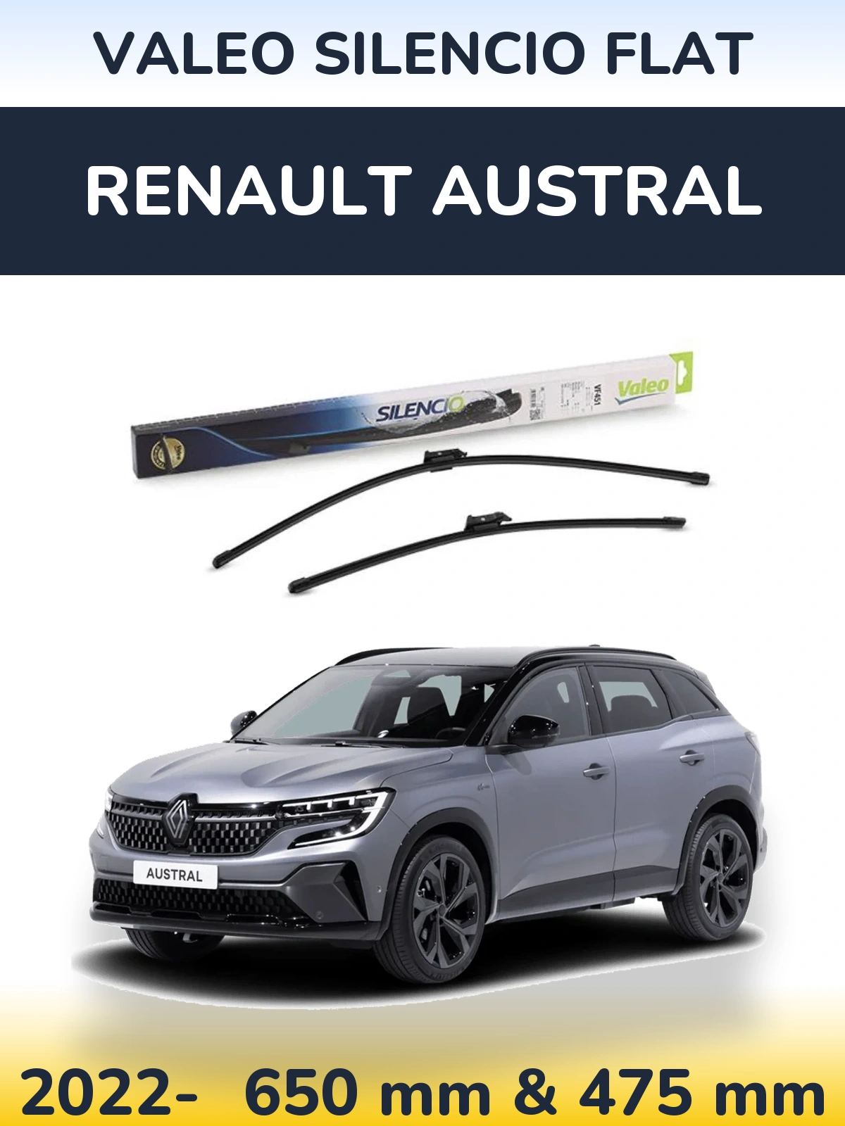 Sada předních stěračů Valeo Silencio Flat 650 a 475 mm pro Renault Austral 2022-2026