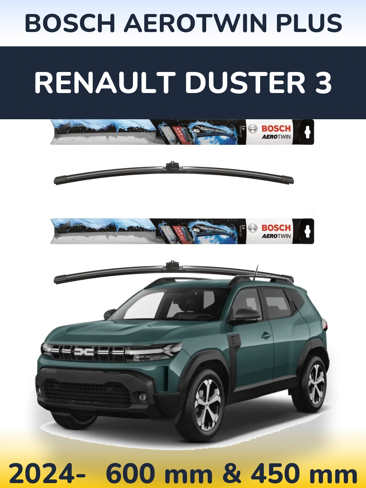 Комплект передніх щіток BOSCH AeroTwin Plus 600 & 450 мм для Renault Duster 3 2024-2026