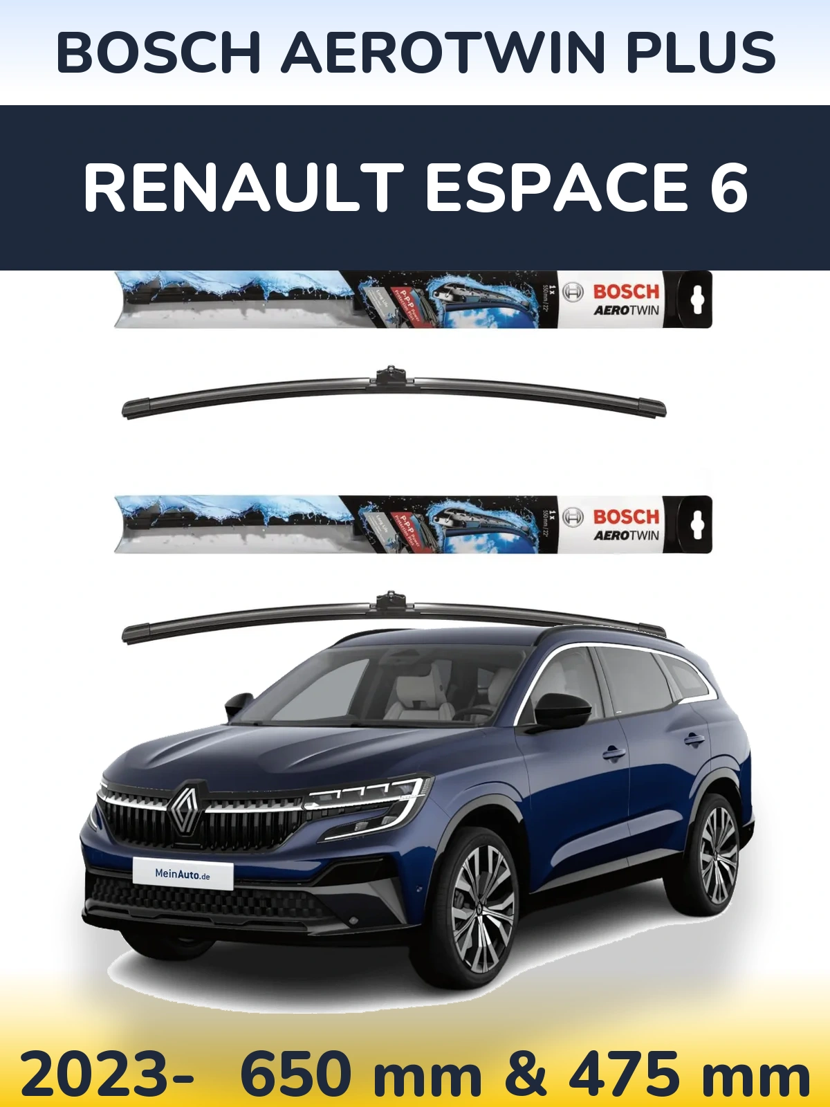 Sada předních stěračů BOSCH AeroTwin Plus 650 a 475 mm pro Renault Espace 6 2023-2026